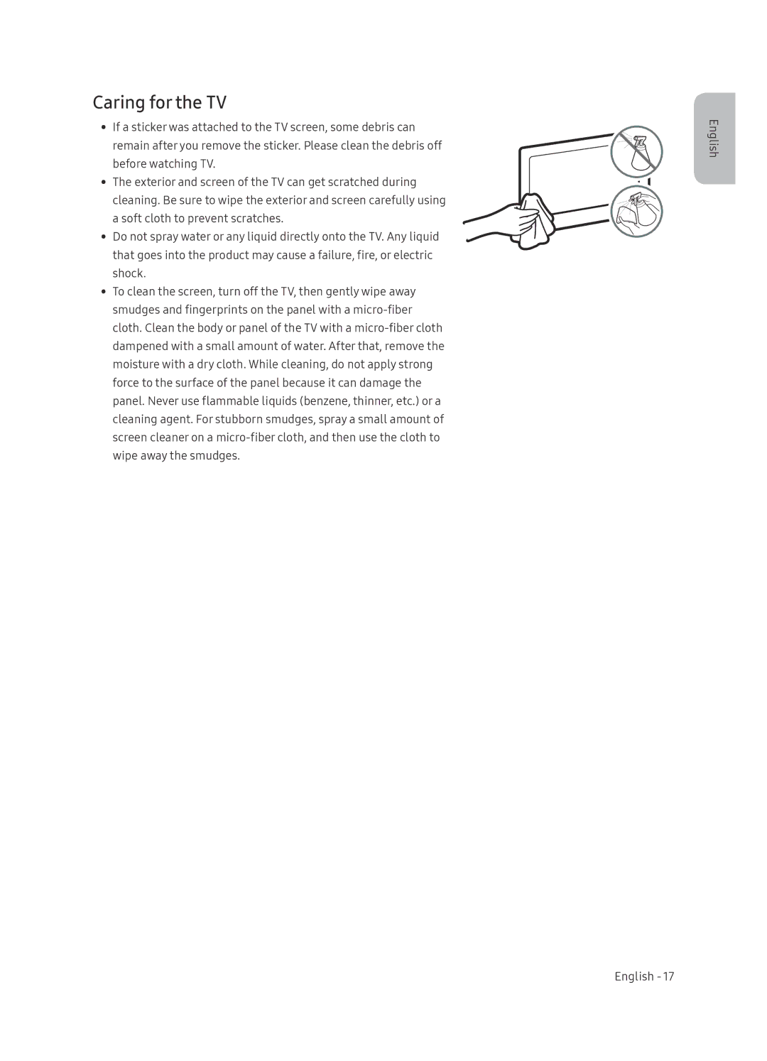 Samsung UE65NU7472UXXH manual Caring for the TV 