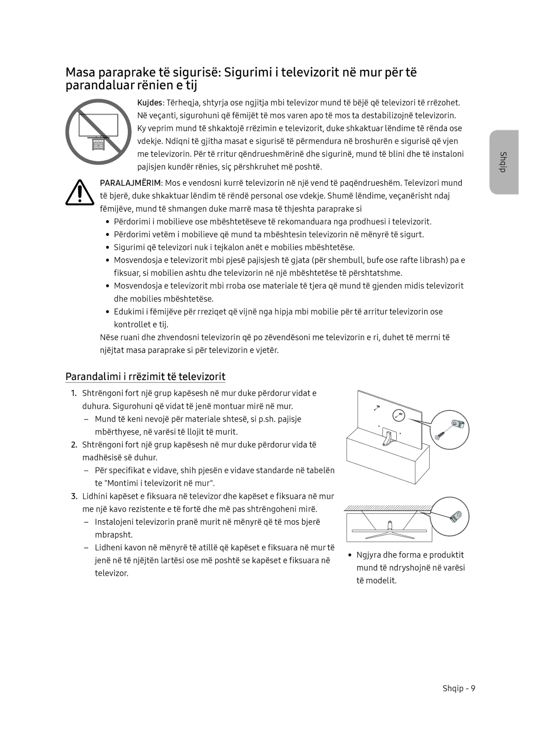 Samsung UE65NU7472UXXH manual Parandalimi i rrëzimit të televizorit 