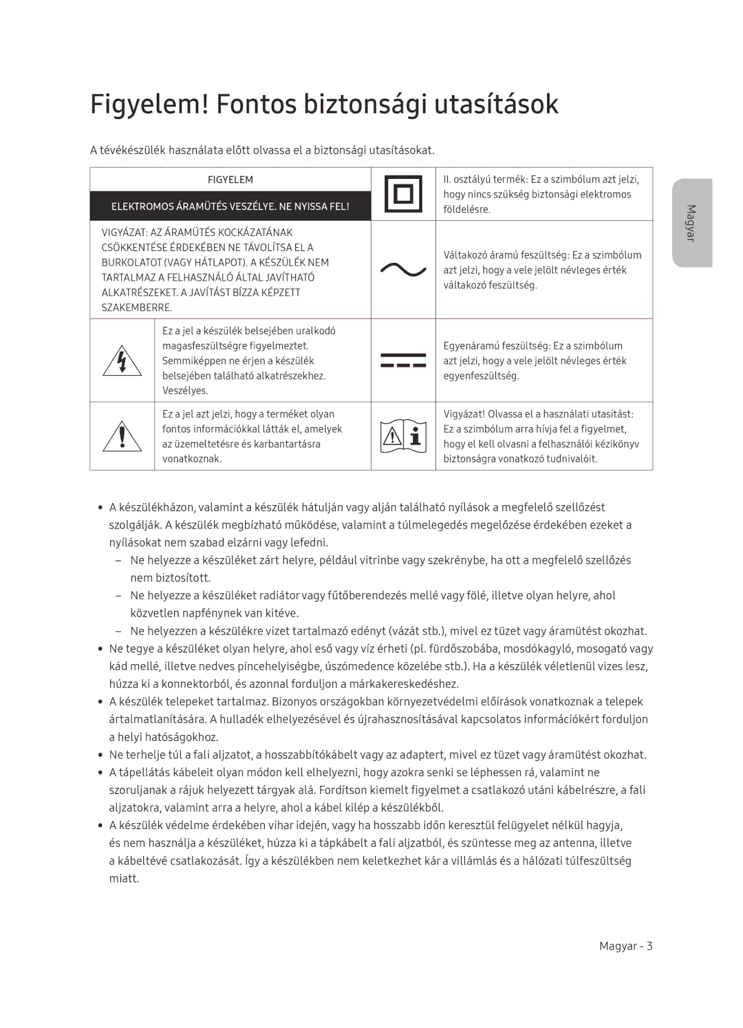 Samsung UE65NU7472UXXH manual Figyelem! Fontos biztonsági utasítások 