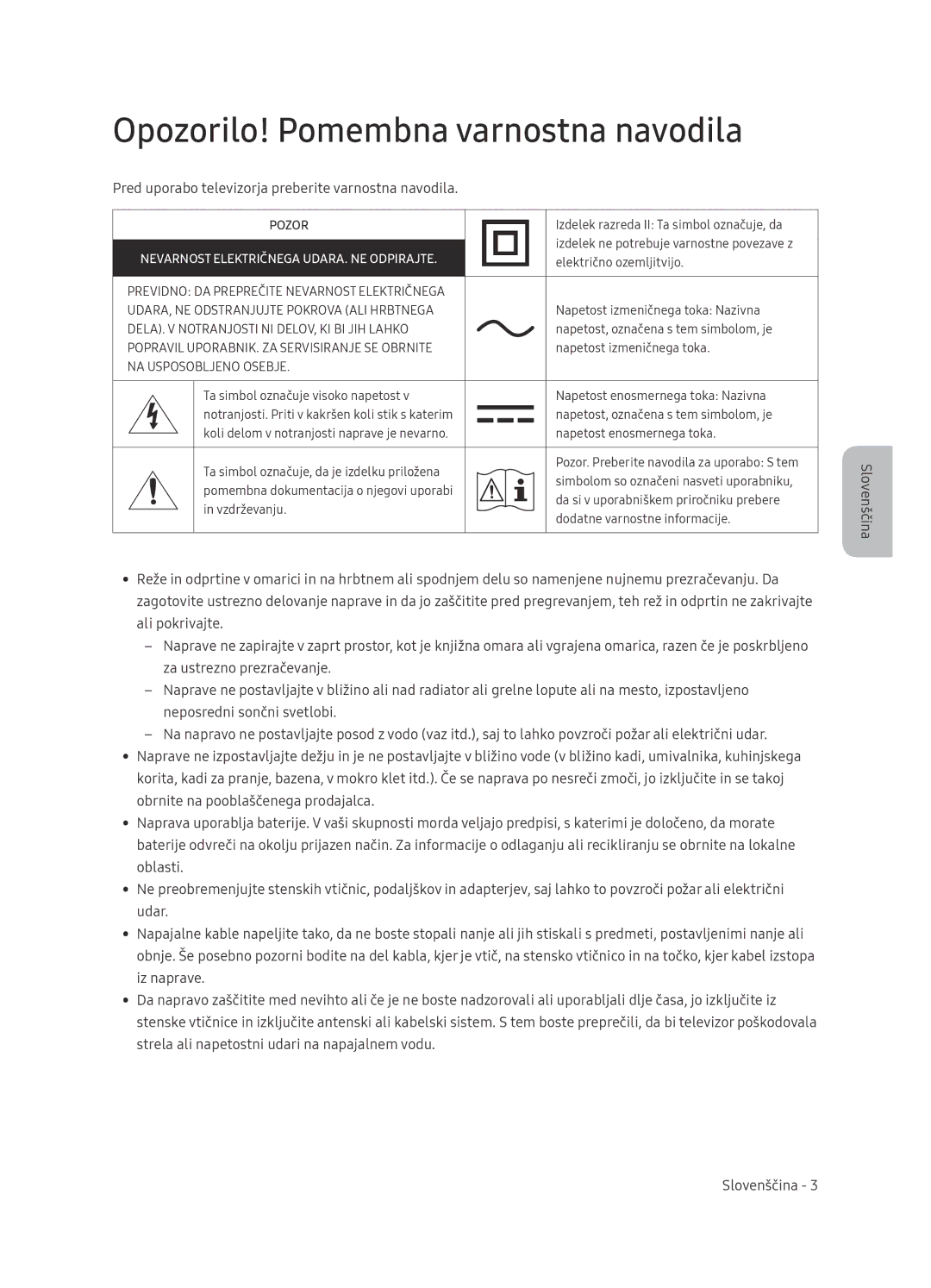 Samsung UE65NU7472UXXH manual Opozorilo! Pomembna varnostna navodila, Pred uporabo televizorja preberite varnostna navodila 