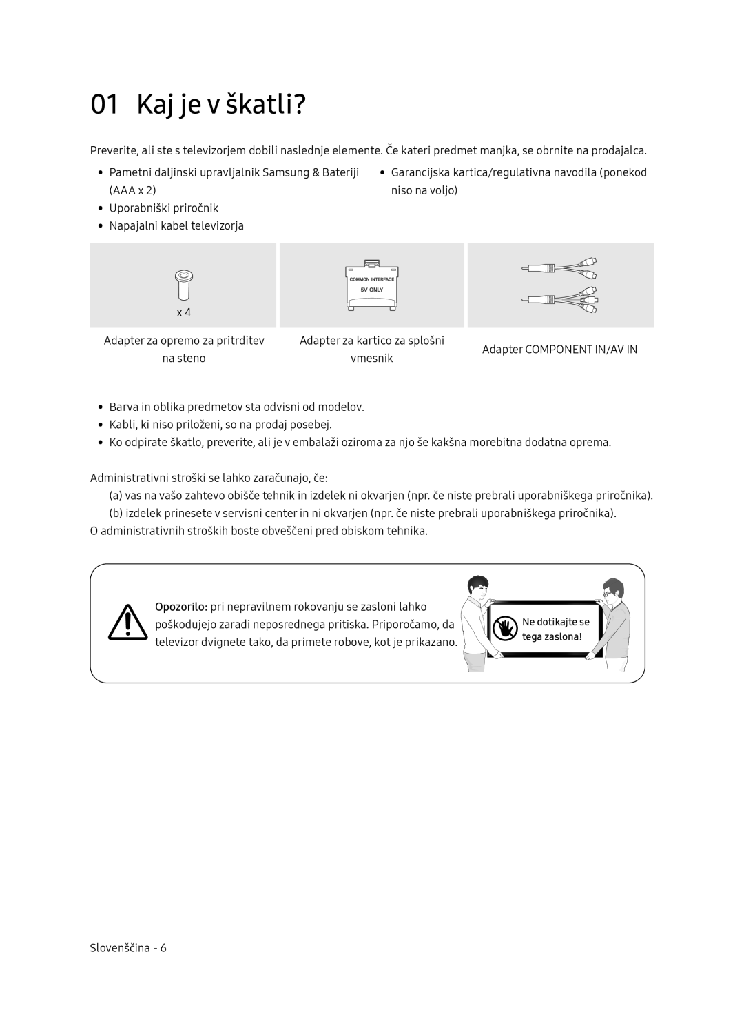 Samsung UE65NU7472UXXH manual Kaj je v škatli? 