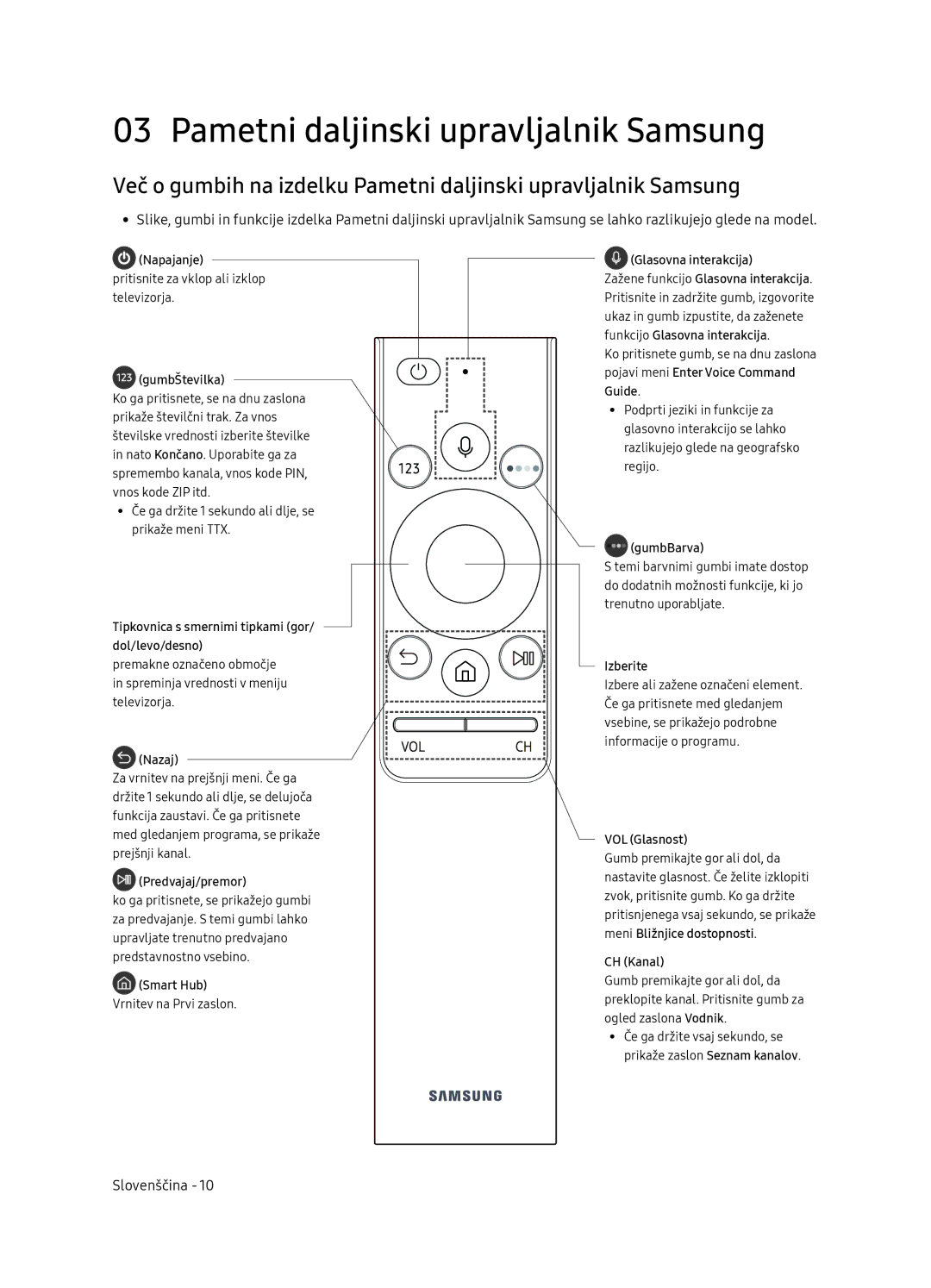 Samsung UE65NU7472UXXH manual Pametni daljinski upravljalnik Samsung, GumbŠtevilka 