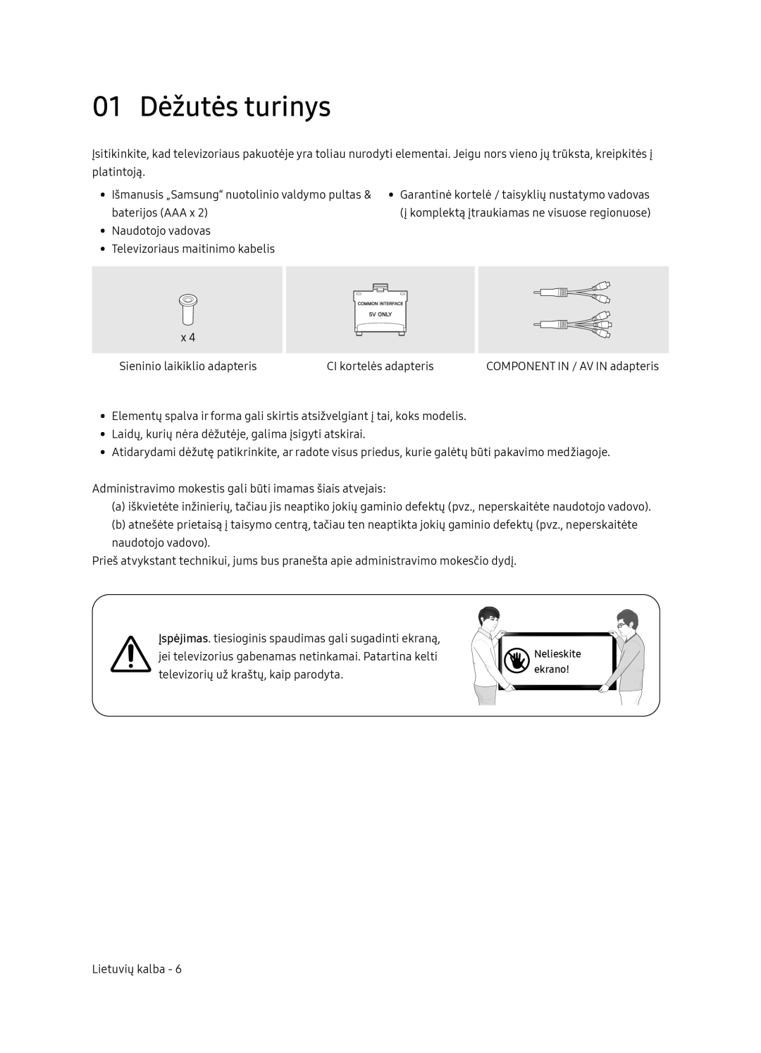 Samsung UE65NU7472UXXH manual 01 Dėžutės turinys 