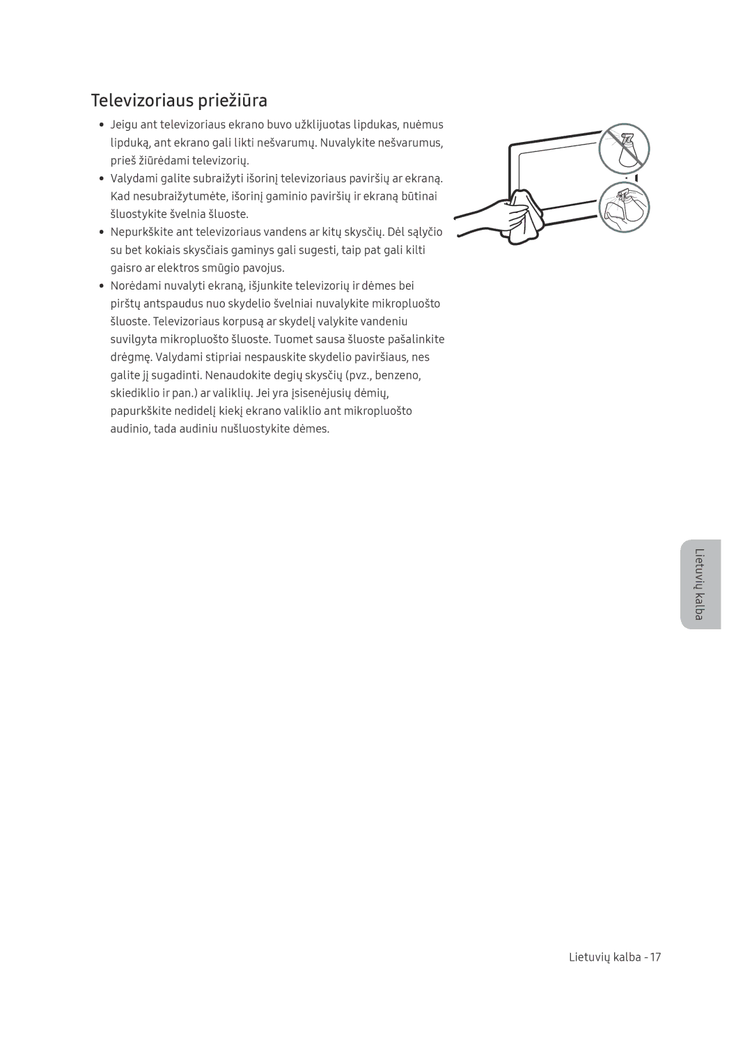 Samsung UE65NU7472UXXH manual Televizoriaus priežiūra 