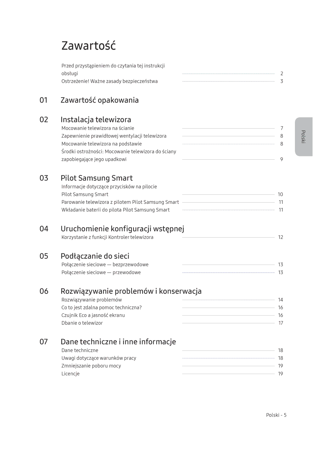 Samsung UE65NU7472UXXH manual Zawartość 