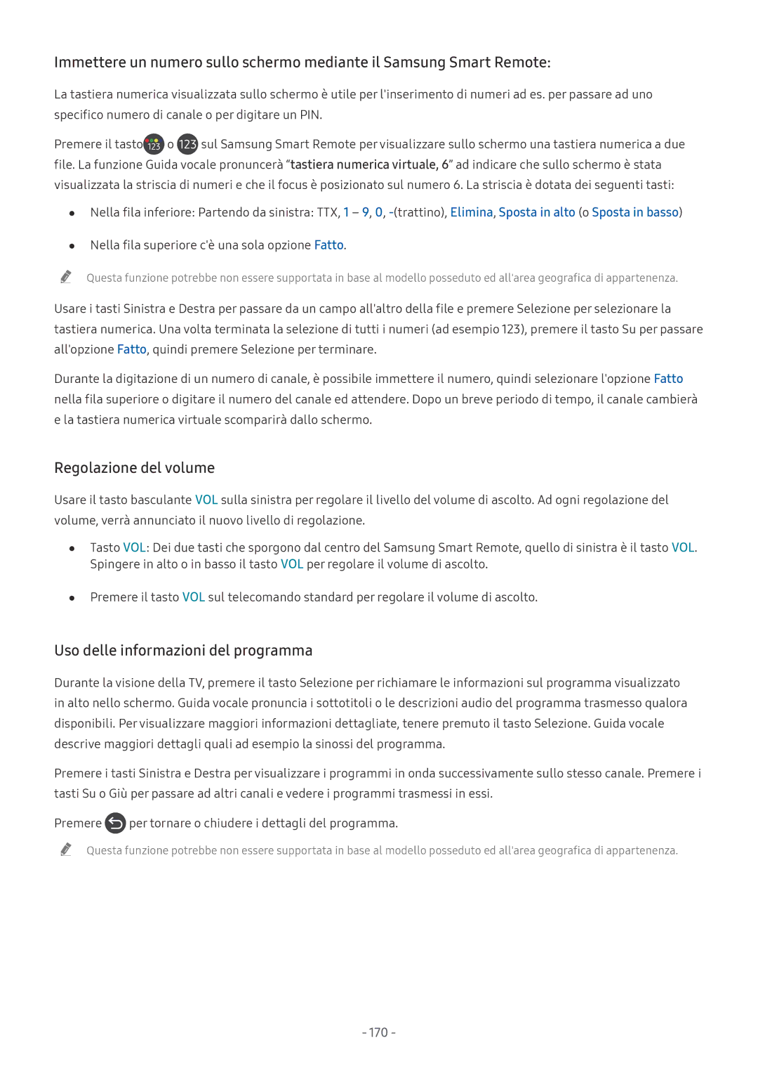 Samsung QE55Q9FNATXZT, UE65NU8000TXZT, UE49NU8000TXZT Regolazione del volume, Uso delle informazioni del programma, 170 