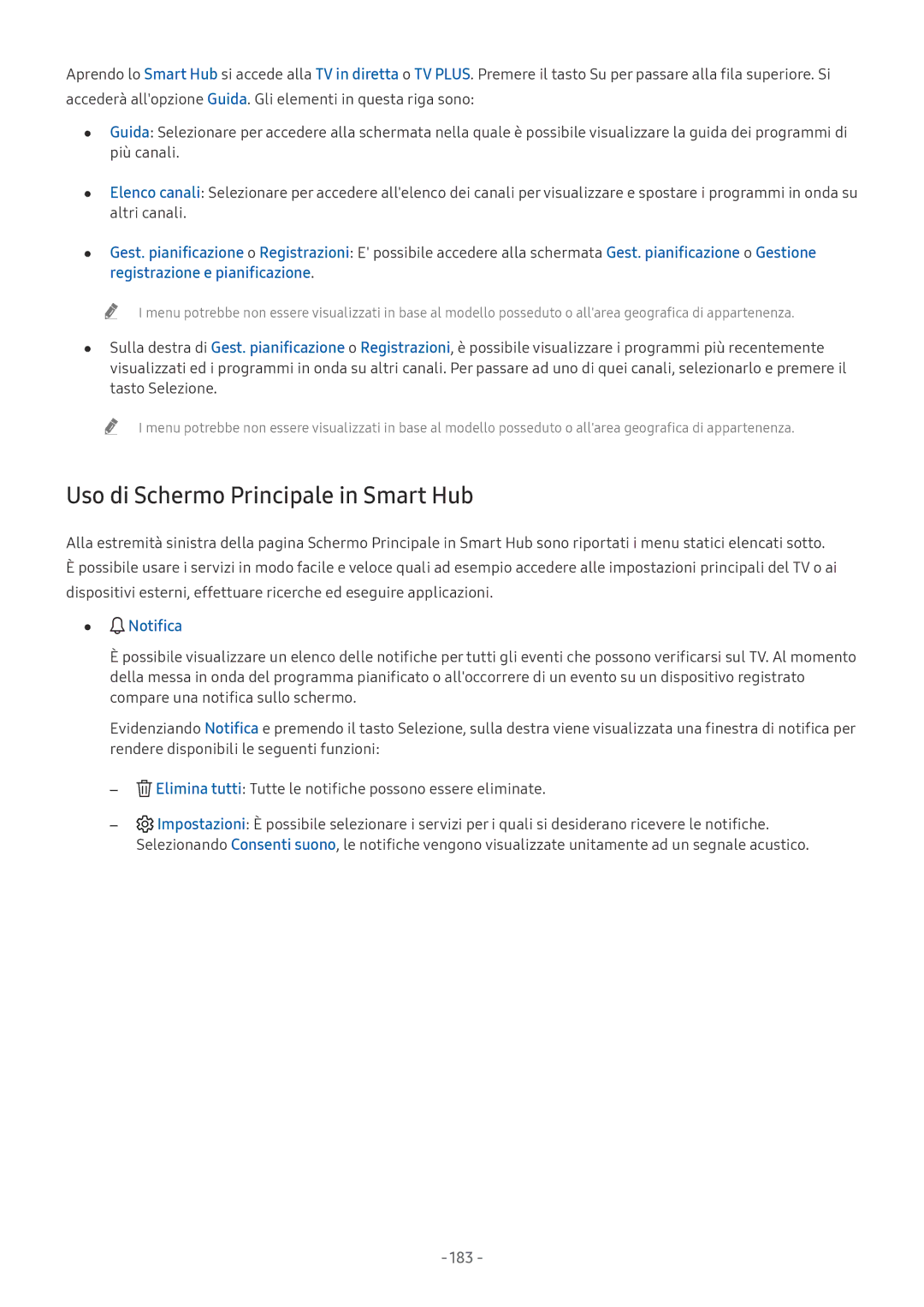 Samsung UE50MU6120KXZT, UE65NU8000TXZT, UE49NU8000TXZT, UE55NU8000TXZT Uso di Schermo Principale in Smart Hub, Notifica, 183 