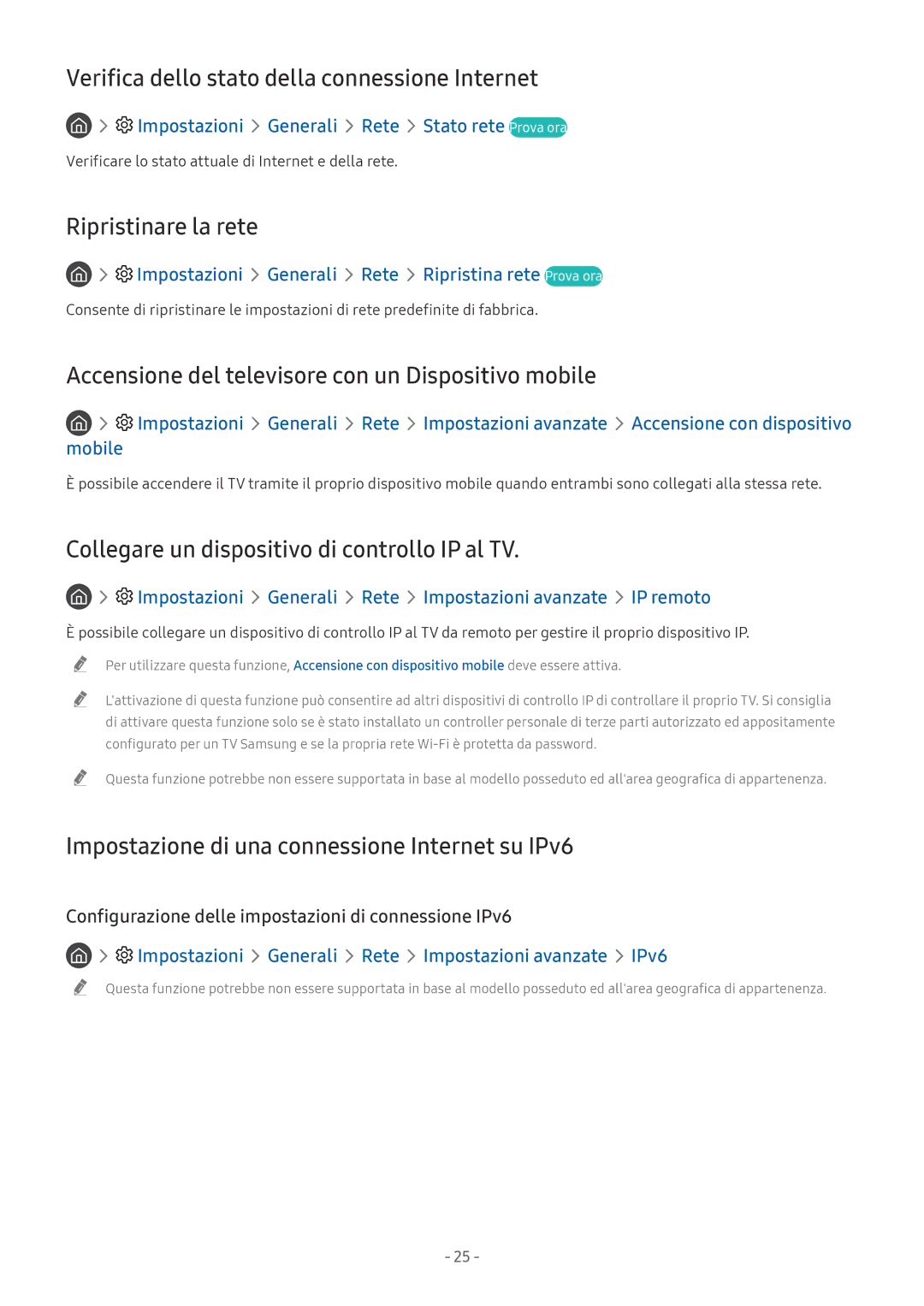 Samsung QE75Q9FNATXZT, UE65NU8000TXZT, UE49NU8000TXZT Verifica dello stato della connessione Internet, Ripristinare la rete 