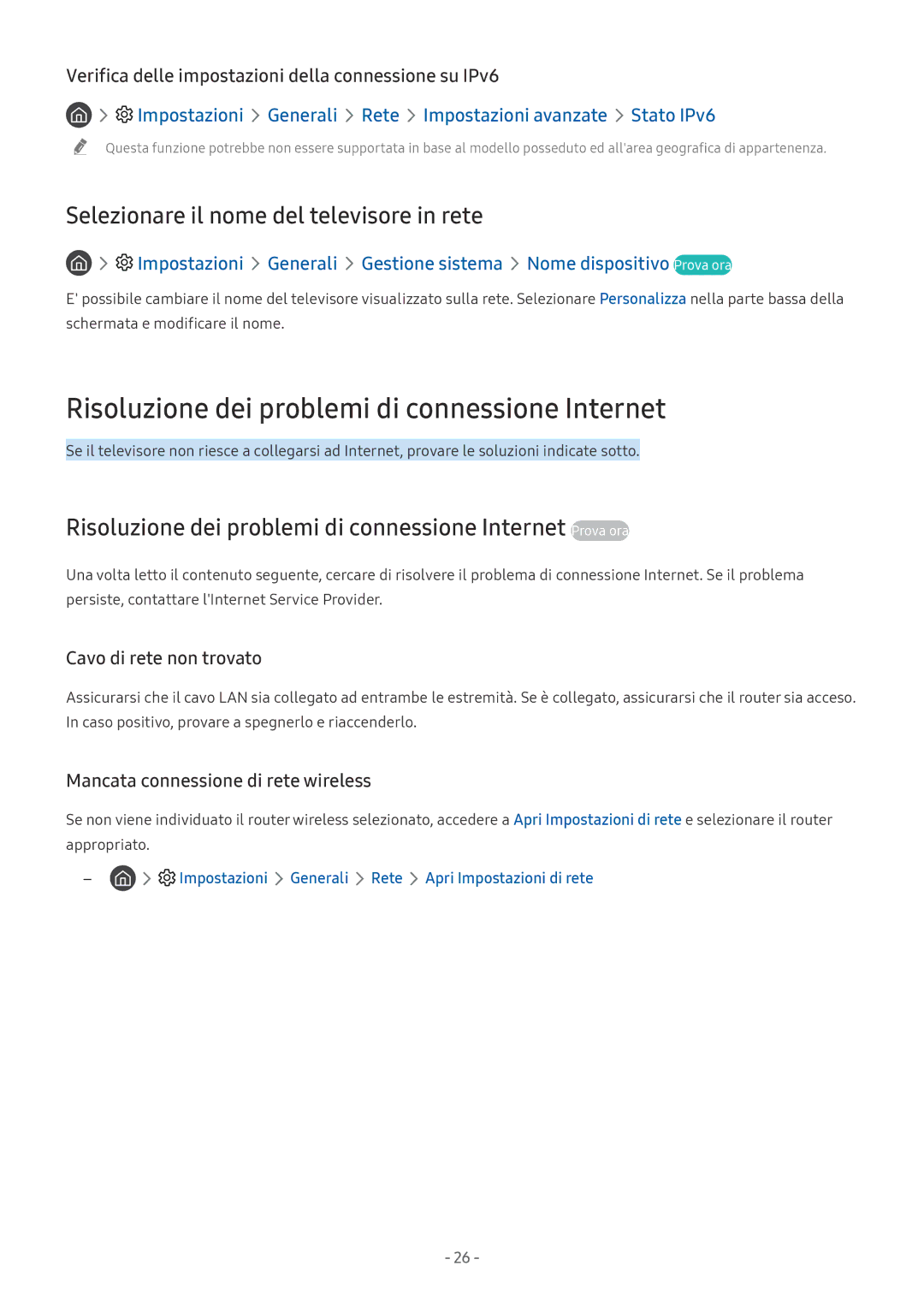 Samsung QE65Q8CNATXZT manual Risoluzione dei problemi di connessione Internet, Selezionare il nome del televisore in rete 