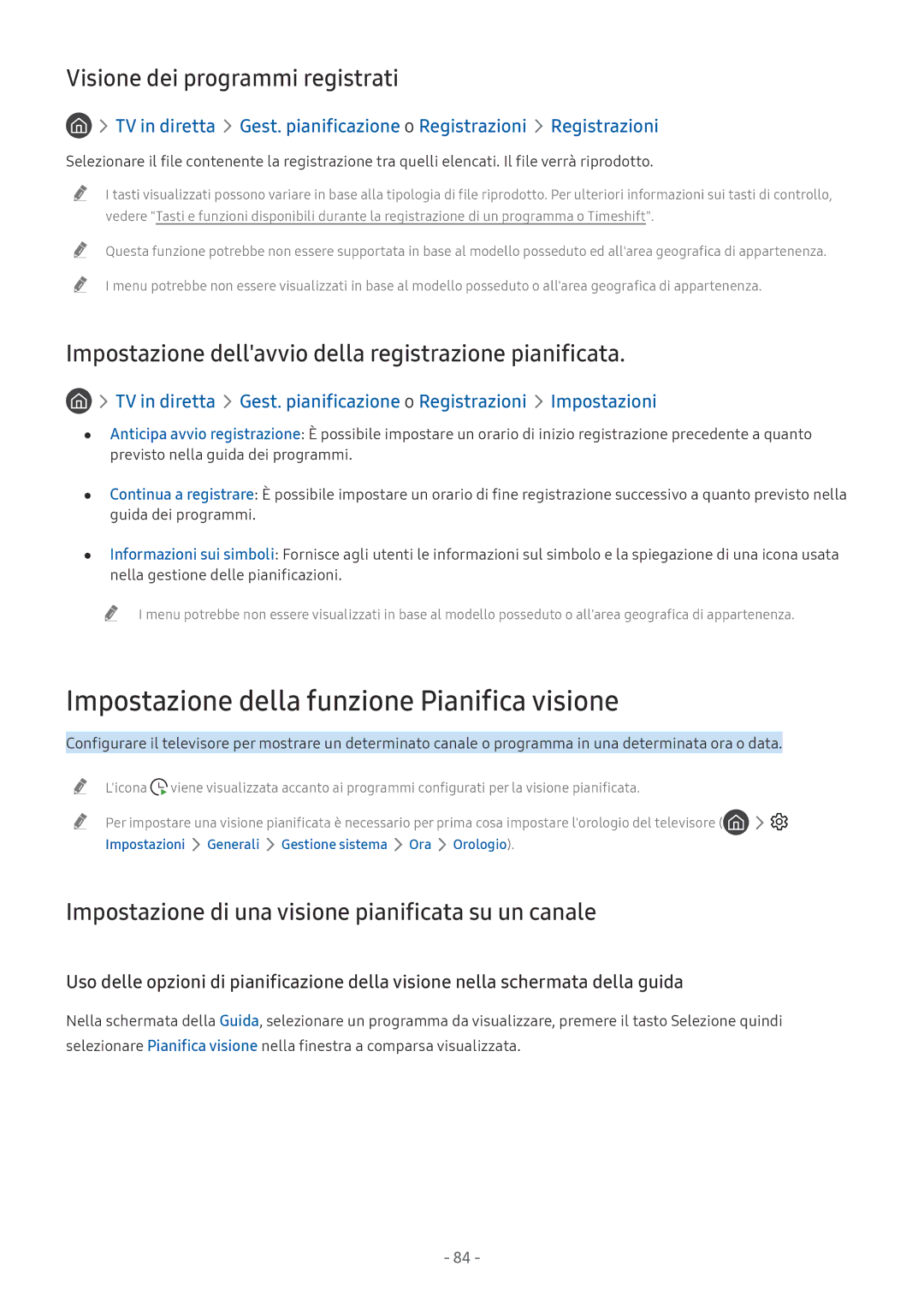 Samsung QE55Q8CNATXZT, UE65NU8000TXZT manual Impostazione della funzione Pianifica visione, Visione dei programmi registrati 