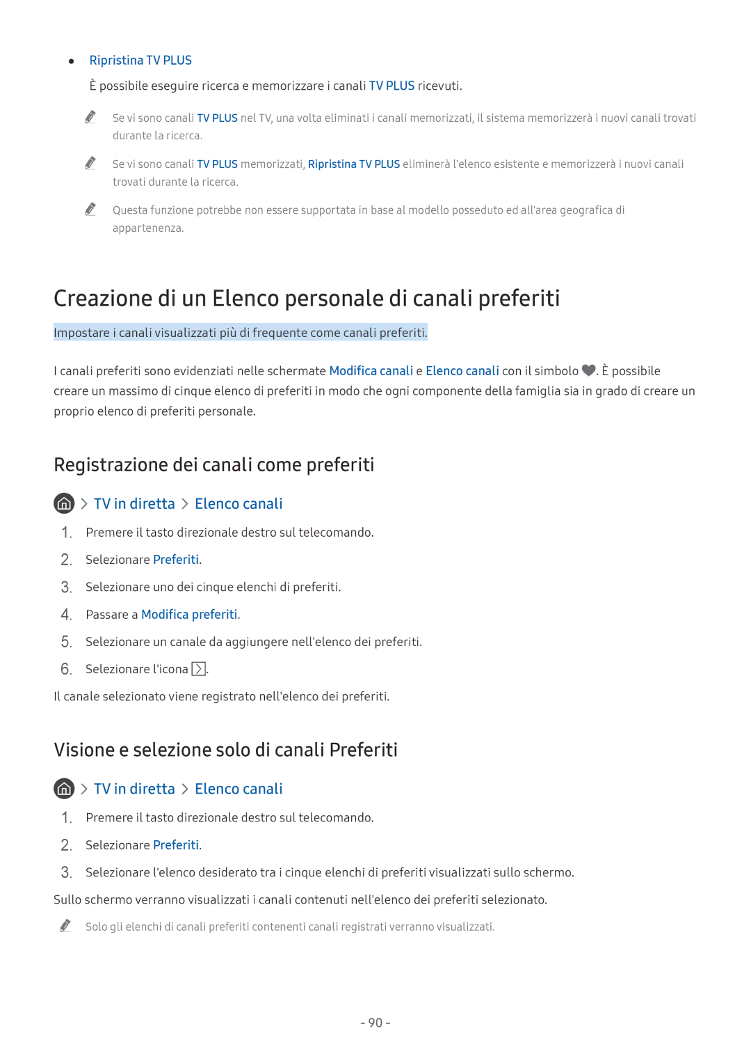 Samsung QE55Q9FNATXZT manual Creazione di un Elenco personale di canali preferiti, Registrazione dei canali come preferiti 