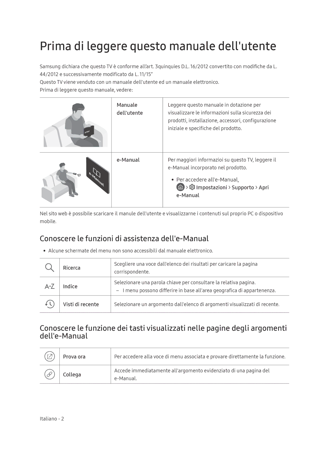 Samsung UE49NU8000TXZT Prima di leggere questo manuale dellutente, Conoscere le funzioni di assistenza delle-Manual 