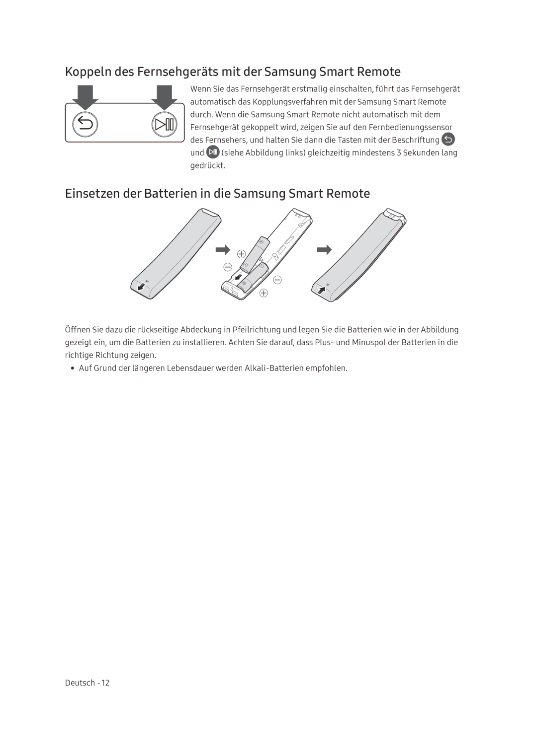 Samsung UE65NU8000TXZT, UE49NU8000TXZT, UE55NU8000TXZT manual Koppeln des Fernsehgeräts mit der Samsung Smart Remote 