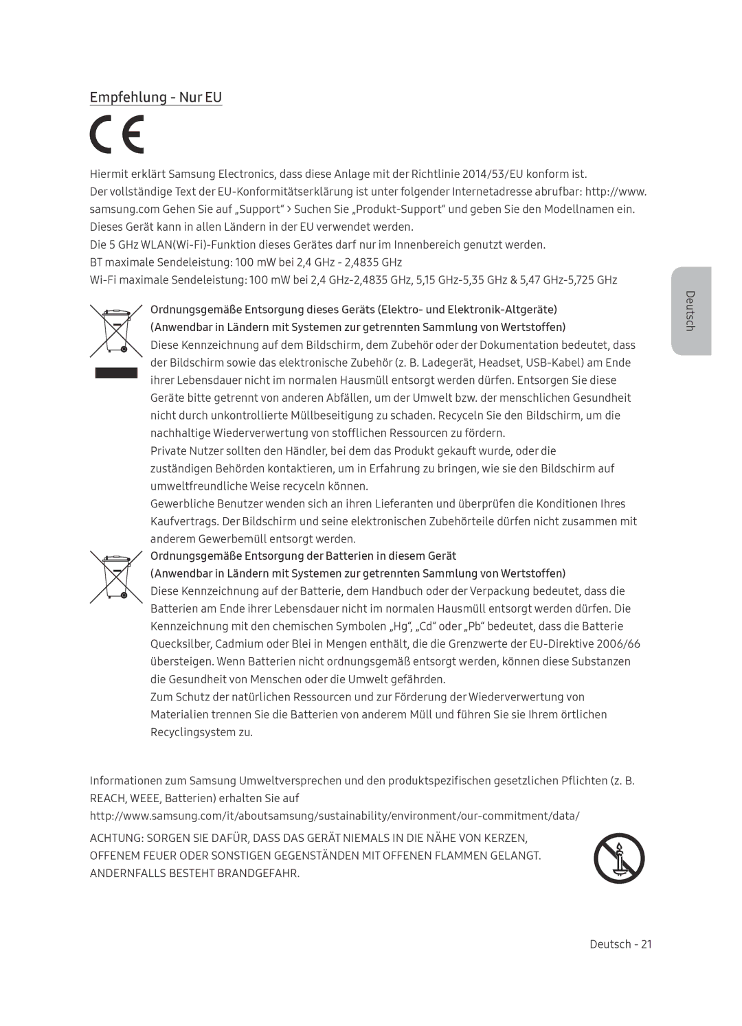 Samsung UE65NU8000TXZT, UE49NU8000TXZT, UE55NU8000TXZT manual Empfehlung Nur EU 