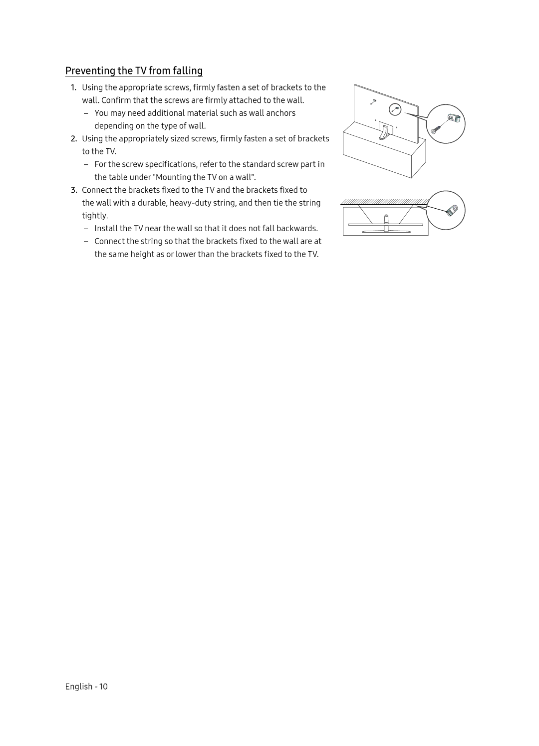 Samsung UE65NU8075TXXC, UE55NU8075TXXC, UE55NU8045TXXC, UE65NU8045TXXC, UE49NU8045TXXC manual Preventing the TV from falling 