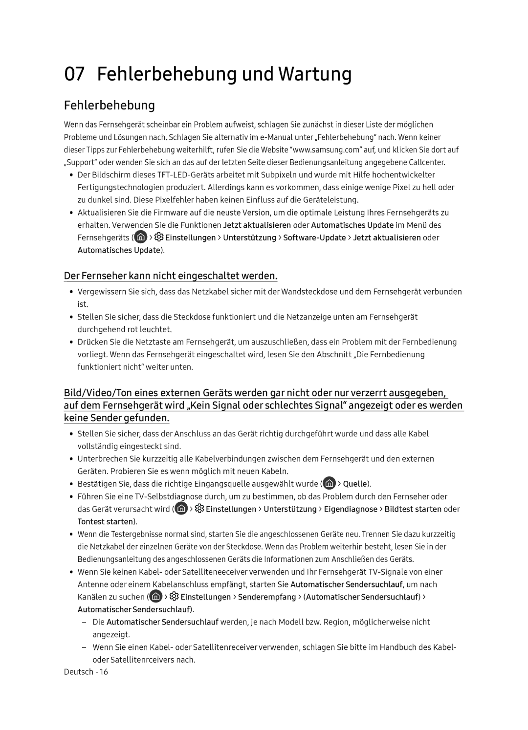 Samsung UE49NU8045TXXC, UE65NU8075TXXC manual Fehlerbehebung und Wartung, Der Fernseher kann nicht eingeschaltet werden 