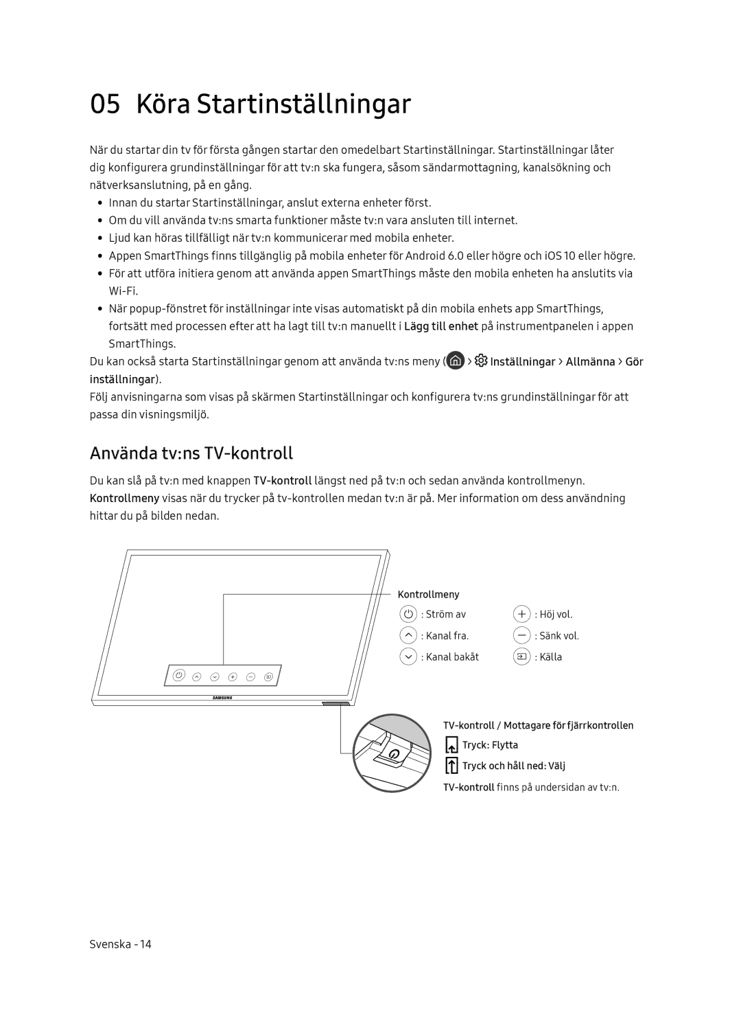 Samsung UE49NU8045TXXC, UE65NU8075TXXC, UE55NU8075TXXC 05 Köra Startinställningar, Använda tvns TV-kontroll, Inställningar 