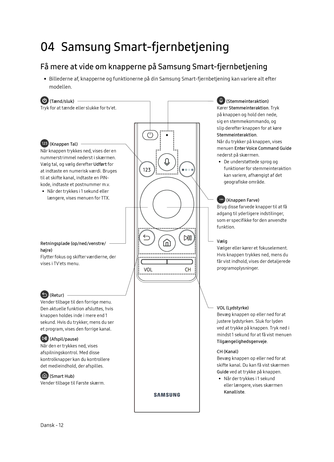 Samsung UE49NU8045TXXC, UE65NU8075TXXC, UE55NU8075TXXC Få mere at vide om knapperne på Samsung Smart-fjernbetjening 