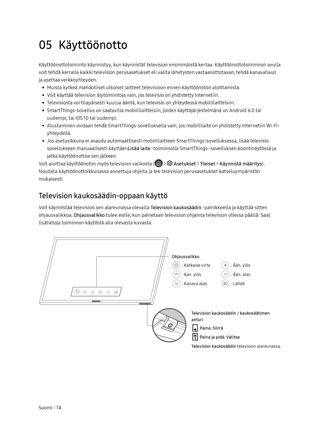 Samsung UE65NU8075TXXC, UE55NU8075TXXC, UE55NU8045TXXC, UE65NU8045TXXC 05 Käyttöönotto, Television kaukosäädin-oppaan käyttö 