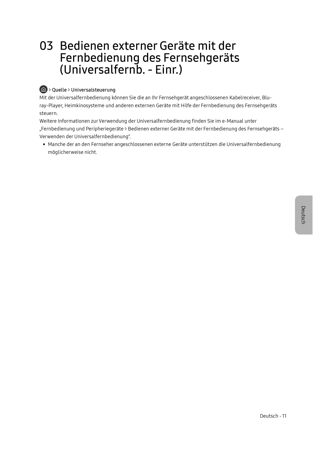 Samsung UE49NU8045TXXC, UE65NU8075TXXC, UE55NU8075TXXC, UE55NU8045TXXC, UE65NU8045TXXC manual Quelle Universalsteuerung 