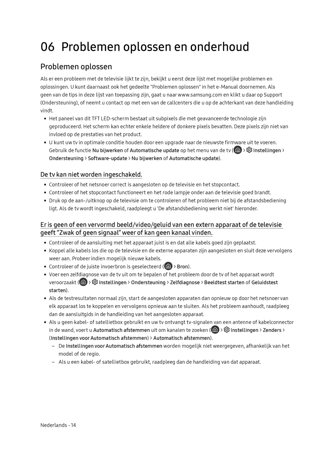 Samsung UE65NU8500LXXN manual Problemen oplossen en onderhoud, De tv kan niet worden ingeschakeld, Veroorzaakt, Starten 