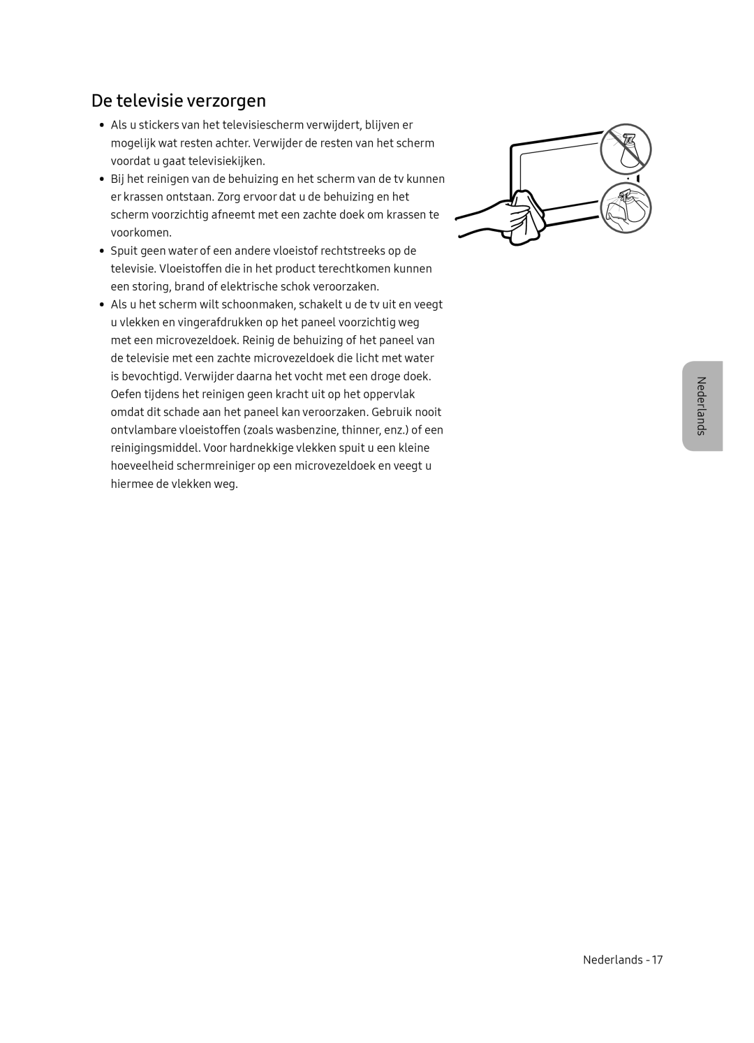 Samsung UE55NU8500LXXN, UE65NU8500LXXN manual De televisie verzorgen 