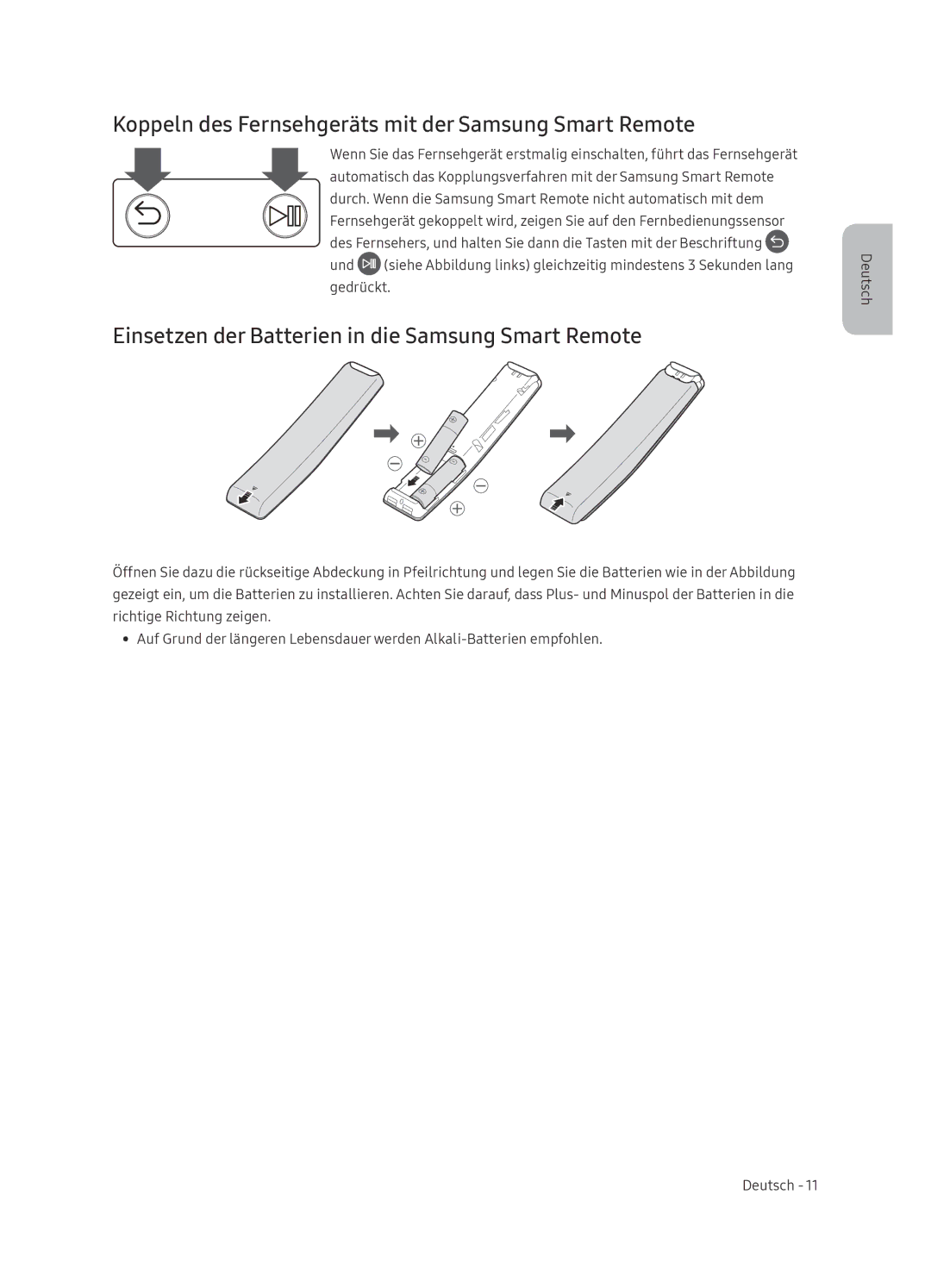 Samsung UE55NU8500TXXU, UE65NU8509TXZG manual Koppeln des Fernsehgeräts mit der Samsung Smart Remote 