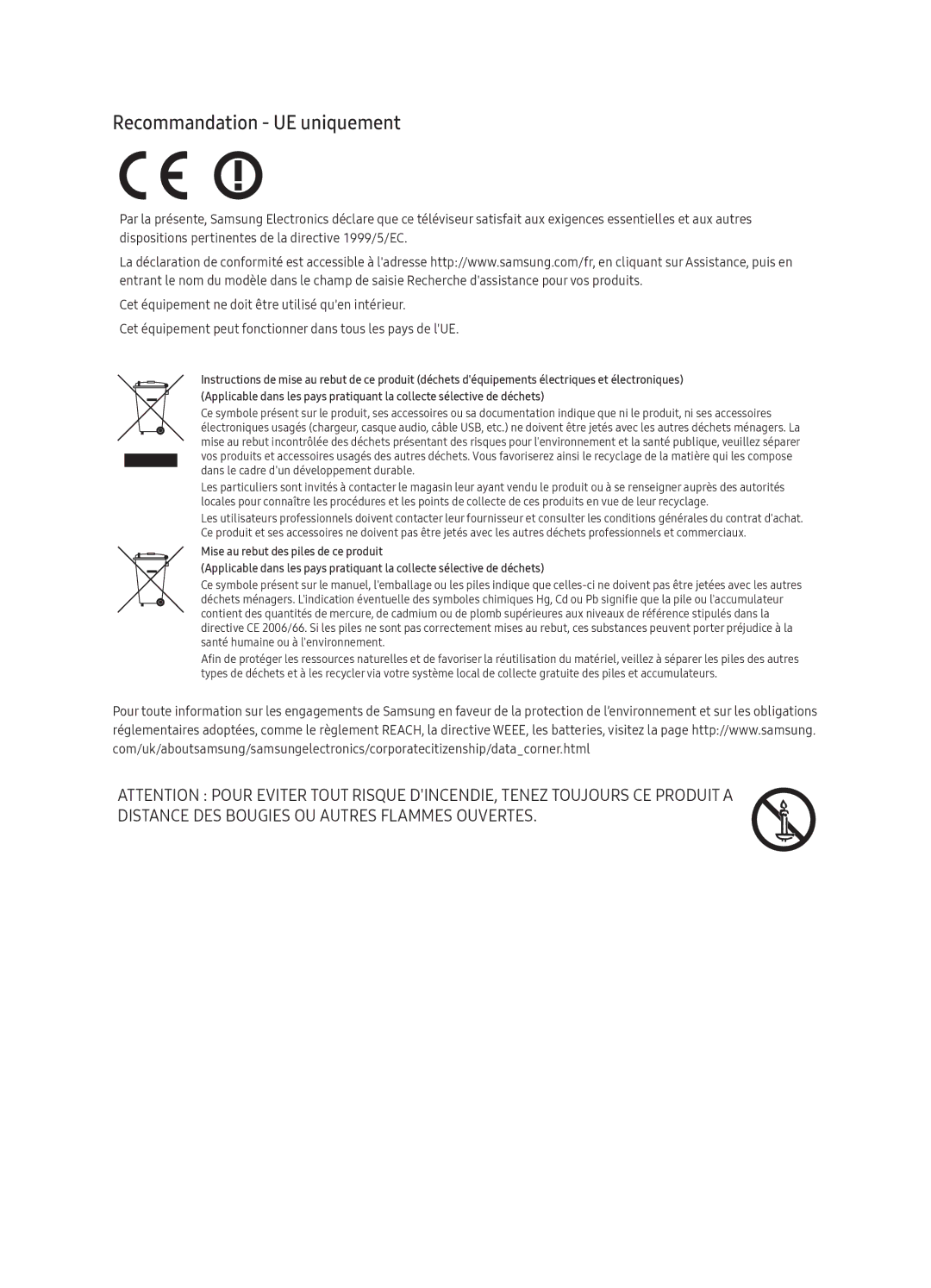 Samsung UE65KU6000KXZF, UE70KU6000KXXC, UE40KU6000KXXC, UE50KU6000KXXC, UE43KU6070UXZG manual Recommandation UE uniquement 