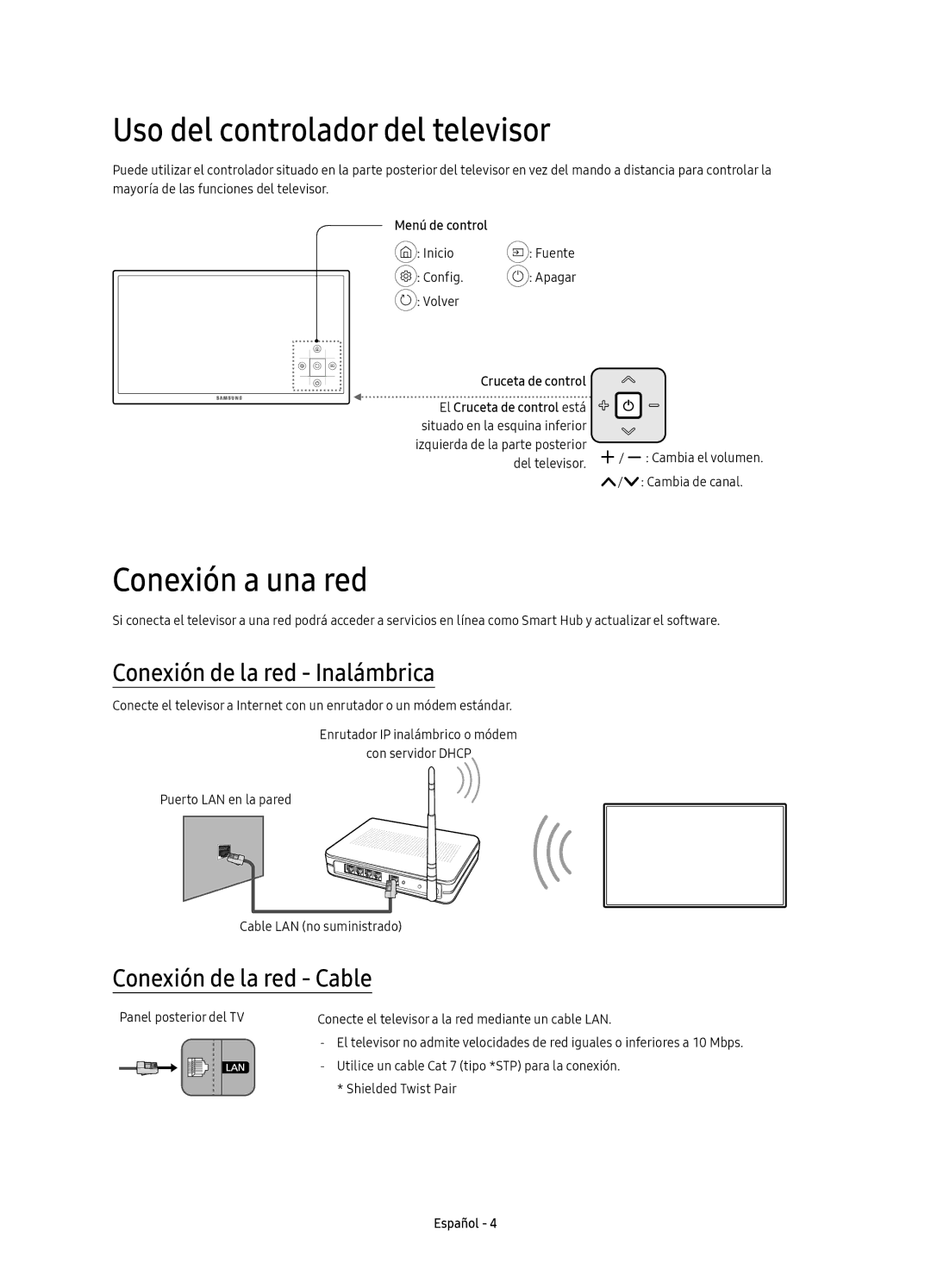 Samsung UE40KU6020KXXC manual Uso del controlador del televisor, Conexión a una red, Conexión de la red Inalámbrica 