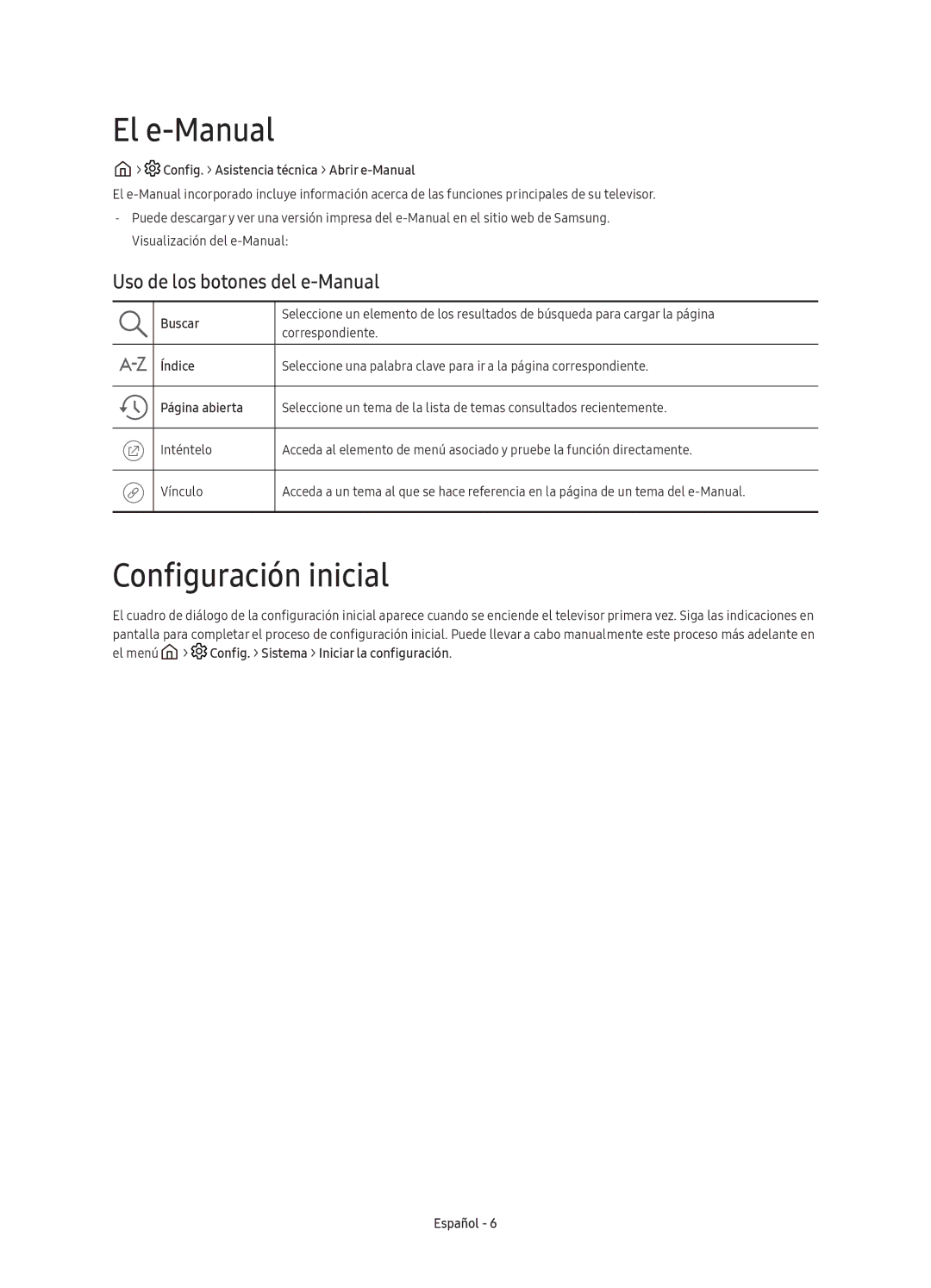 Samsung UE55KU6000KXXC, UE70KU6000KXXC, UE40KU6000KXXC El e-Manual, Configuración inicial, Uso de los botones del e-Manual 