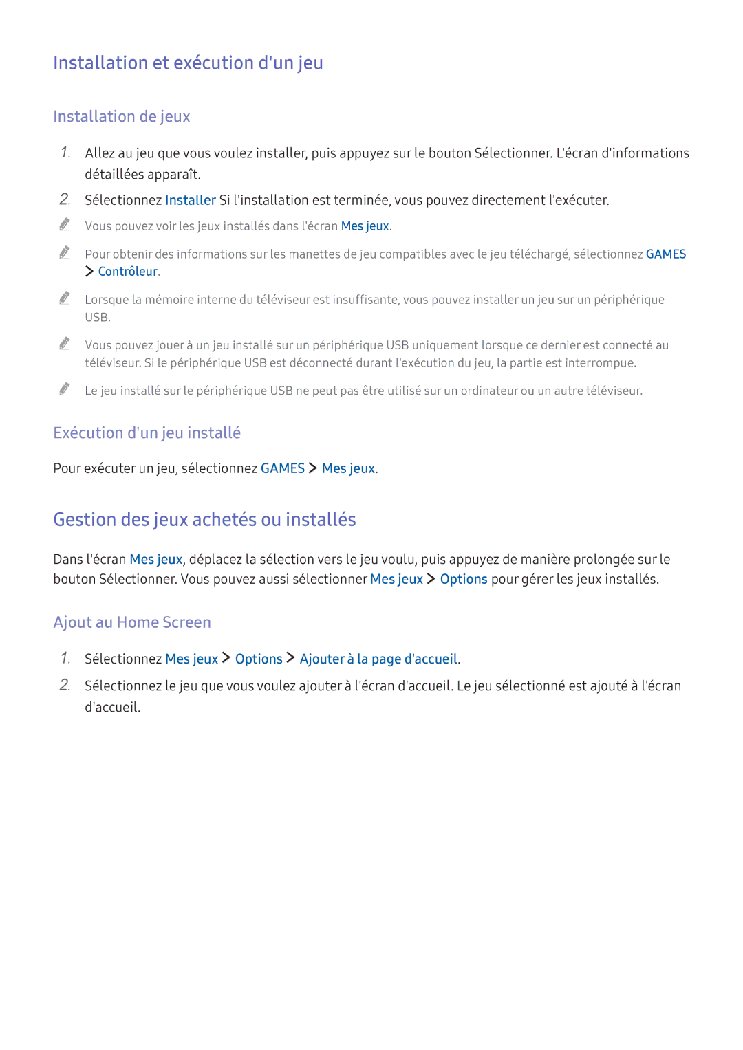 Samsung UE49KU6400UXZF Installation et exécution dun jeu, Gestion des jeux achetés ou installés, Installation de jeux 