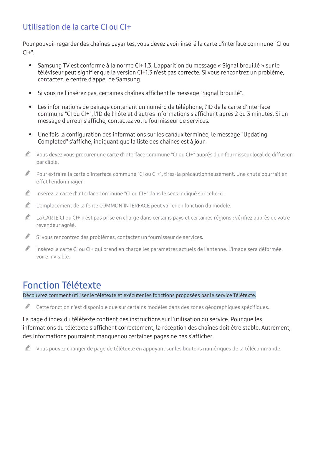 Samsung UE55KU6650UXZF manual Fonction Télétexte, Utilisation de la carte CI ou CI+, Contactez le centre dappel de Samsung 