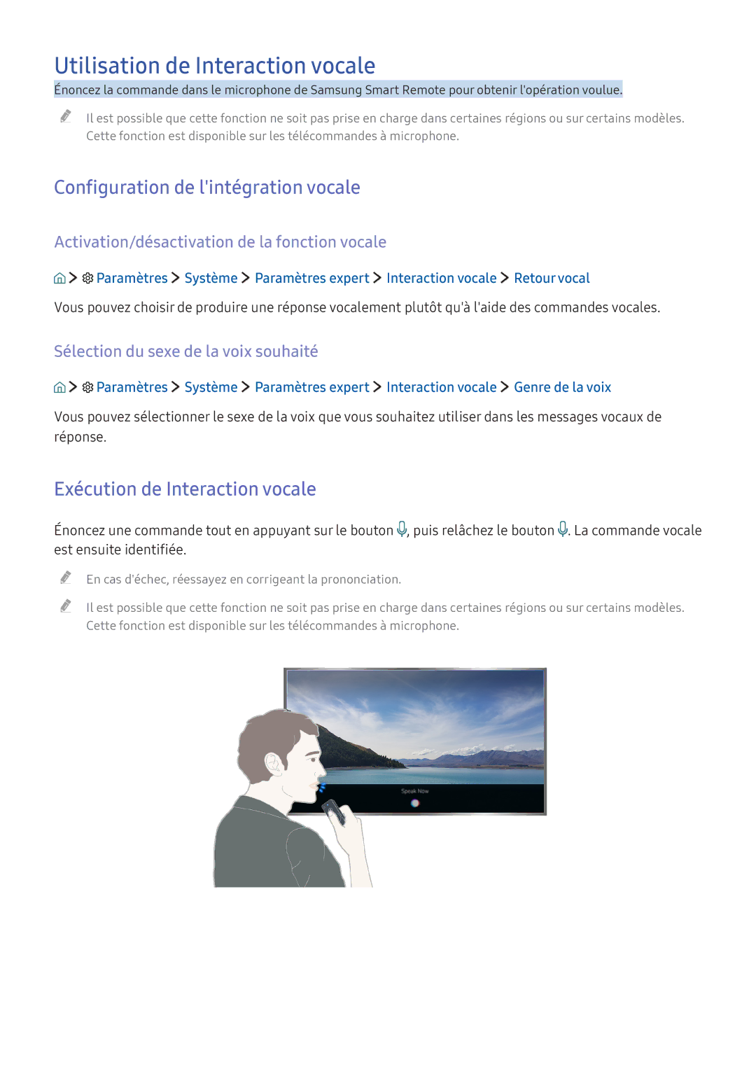 Samsung UE55KU6510UXZF, UE70KU6000KXZF manual Utilisation de Interaction vocale, Configuration de lintégration vocale 