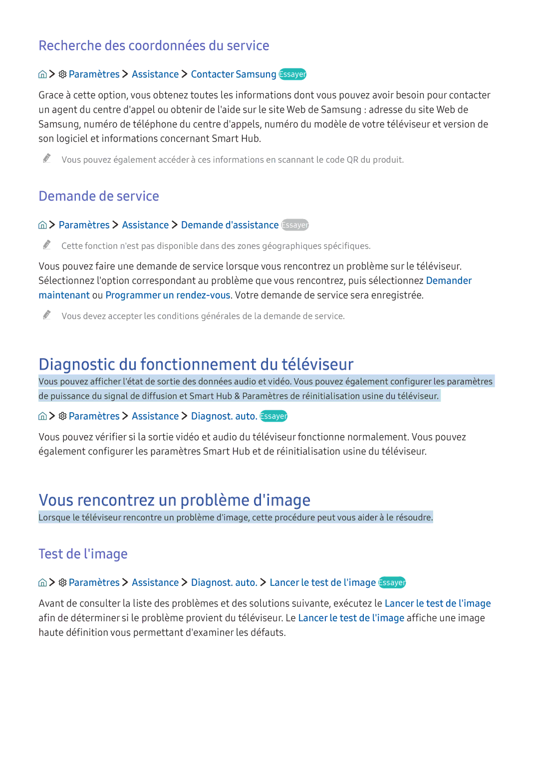 Samsung UE50KU6070UXZF Diagnostic du fonctionnement du téléviseur, Vous rencontrez un problème dimage, Demande de service 