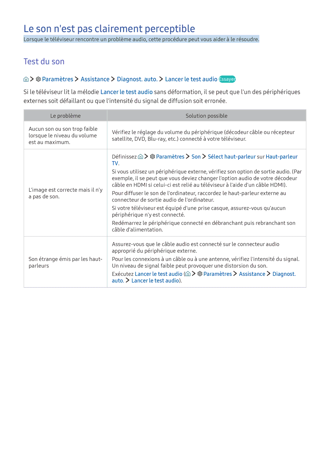 Samsung UE75KS8000TXZF, UE70KU6000KXZF, UE49KU6510UXZF, UE40KU6100KXZF Le son nest pas clairement perceptible, Test du son 