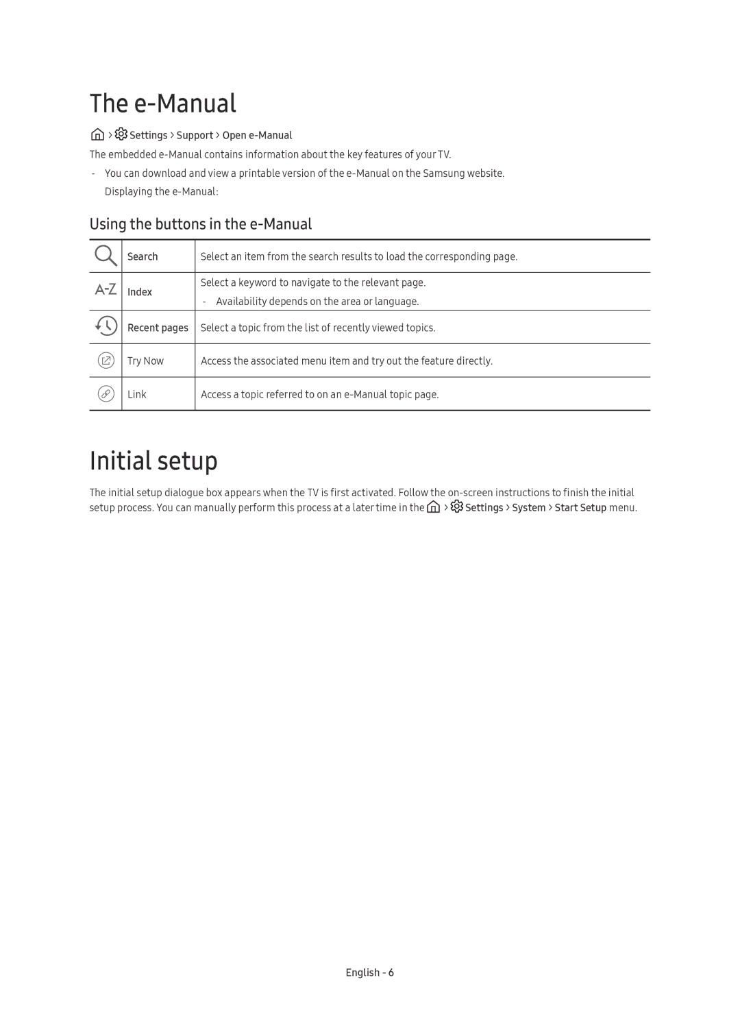 Samsung UE70KU7000UXSQ manual E-Manual, Initial setup, Using the buttons in the e-Manual 