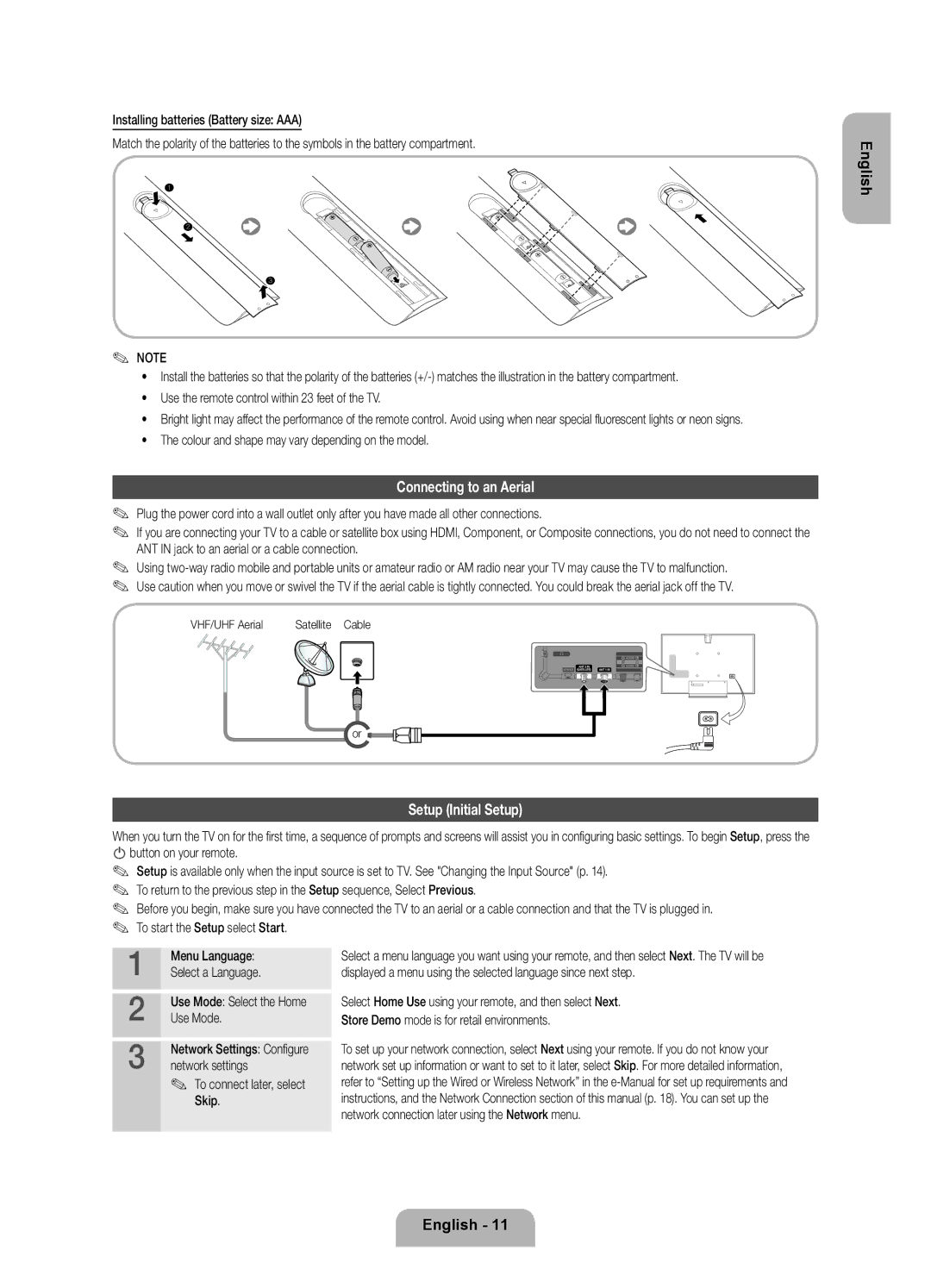 Samsung UE75ES9000SXZF manual Connecting to an Aerial, Setup Initial Setup 