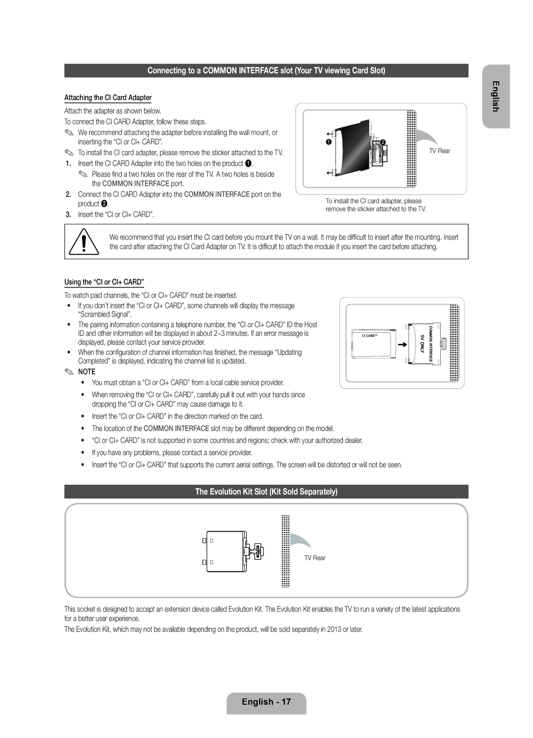 Samsung UE75ES9000SXZF manual Evolution Kit Slot Kit Sold Separately, TV Rear 