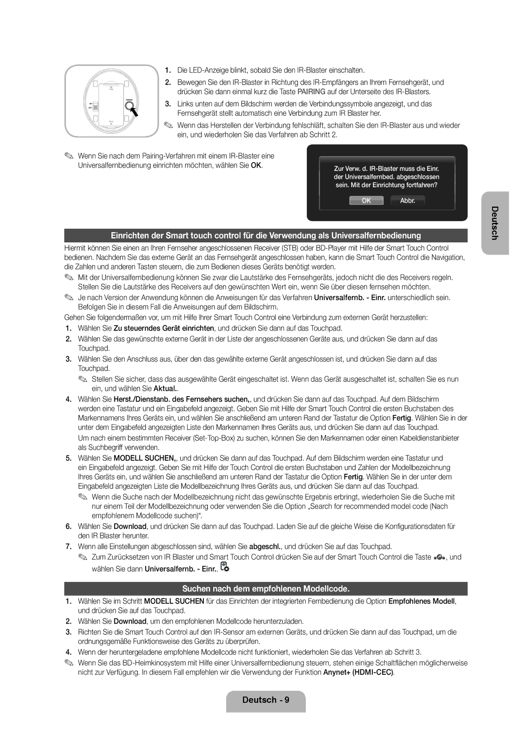 Samsung UE75ES9000SXZF manual Suchen nach dem empfohlenen Modellcode 