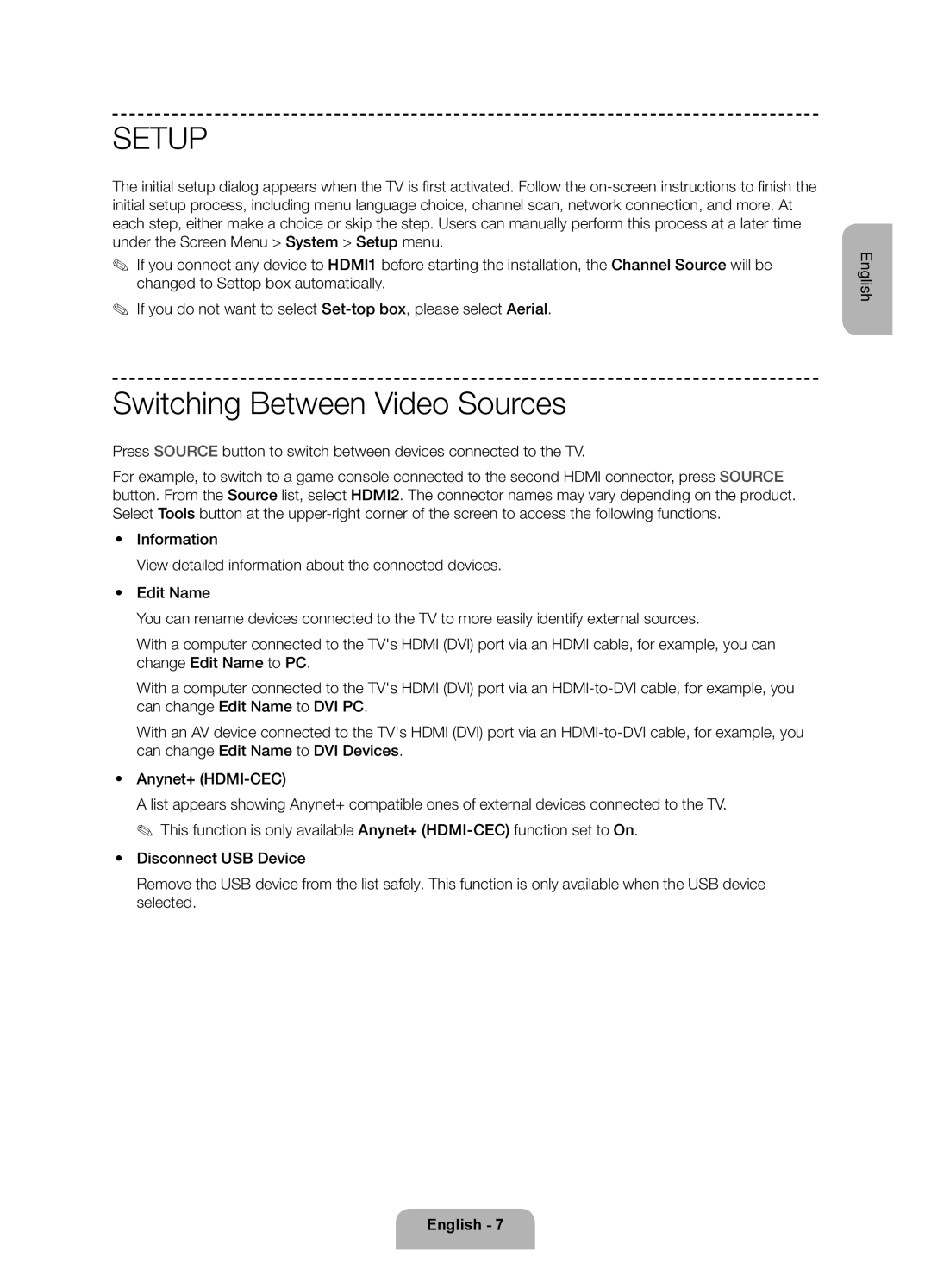 Samsung UE75F6300AKXRU manual Setup, Switching Between Video Sources 