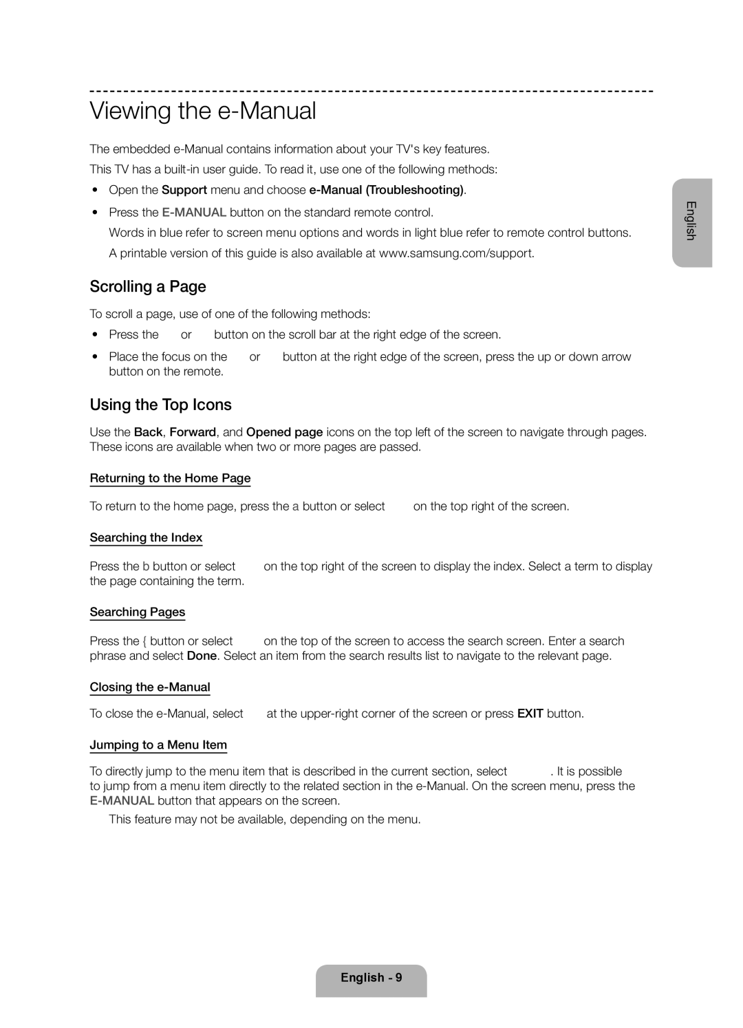 Samsung UE75F6300AKXRU manual Viewing the e-Manual, Scrolling a, Using the Top Icons 