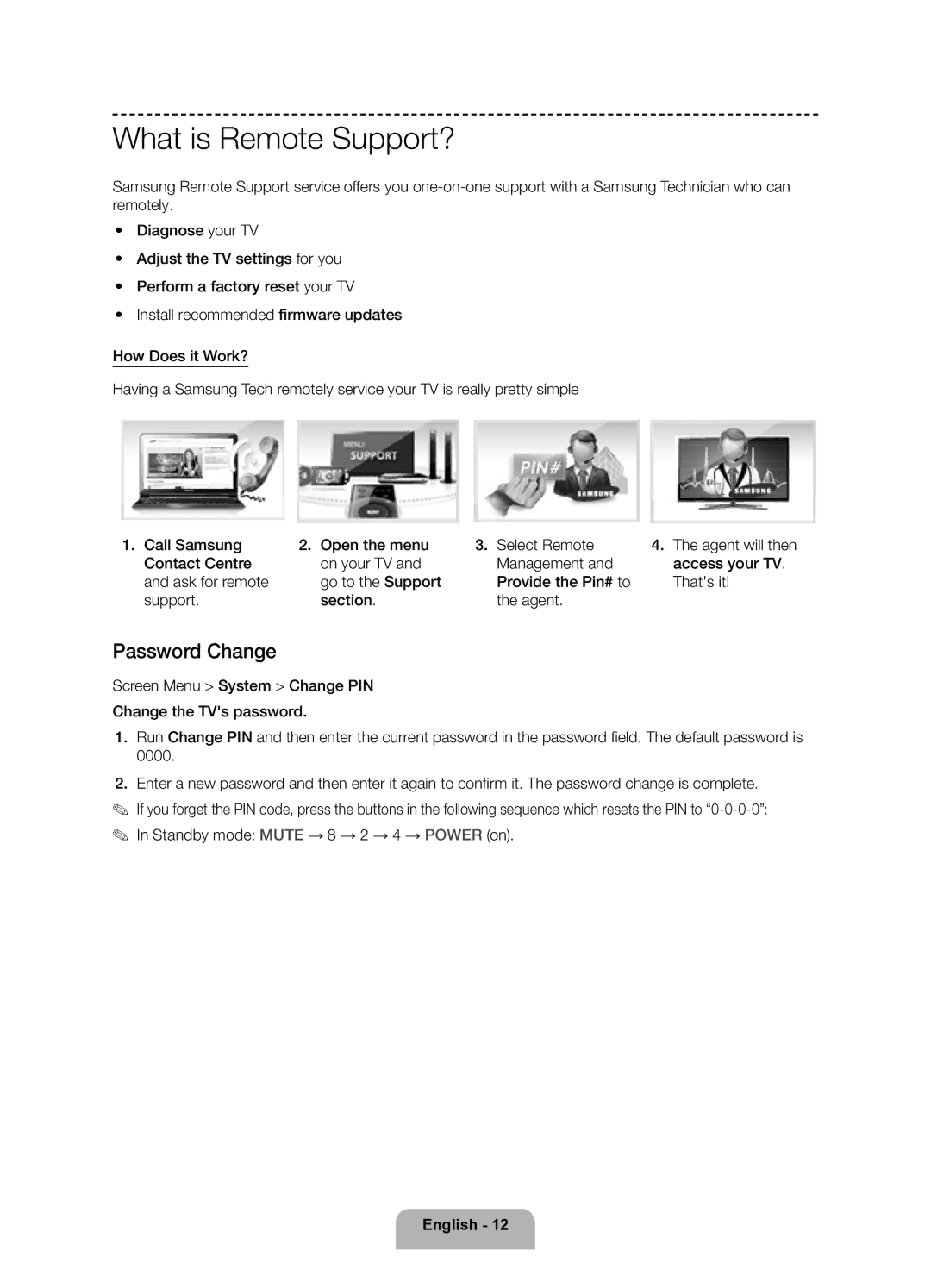 Samsung UE75F6300AKXRU manual What is Remote Support?, Password Change 