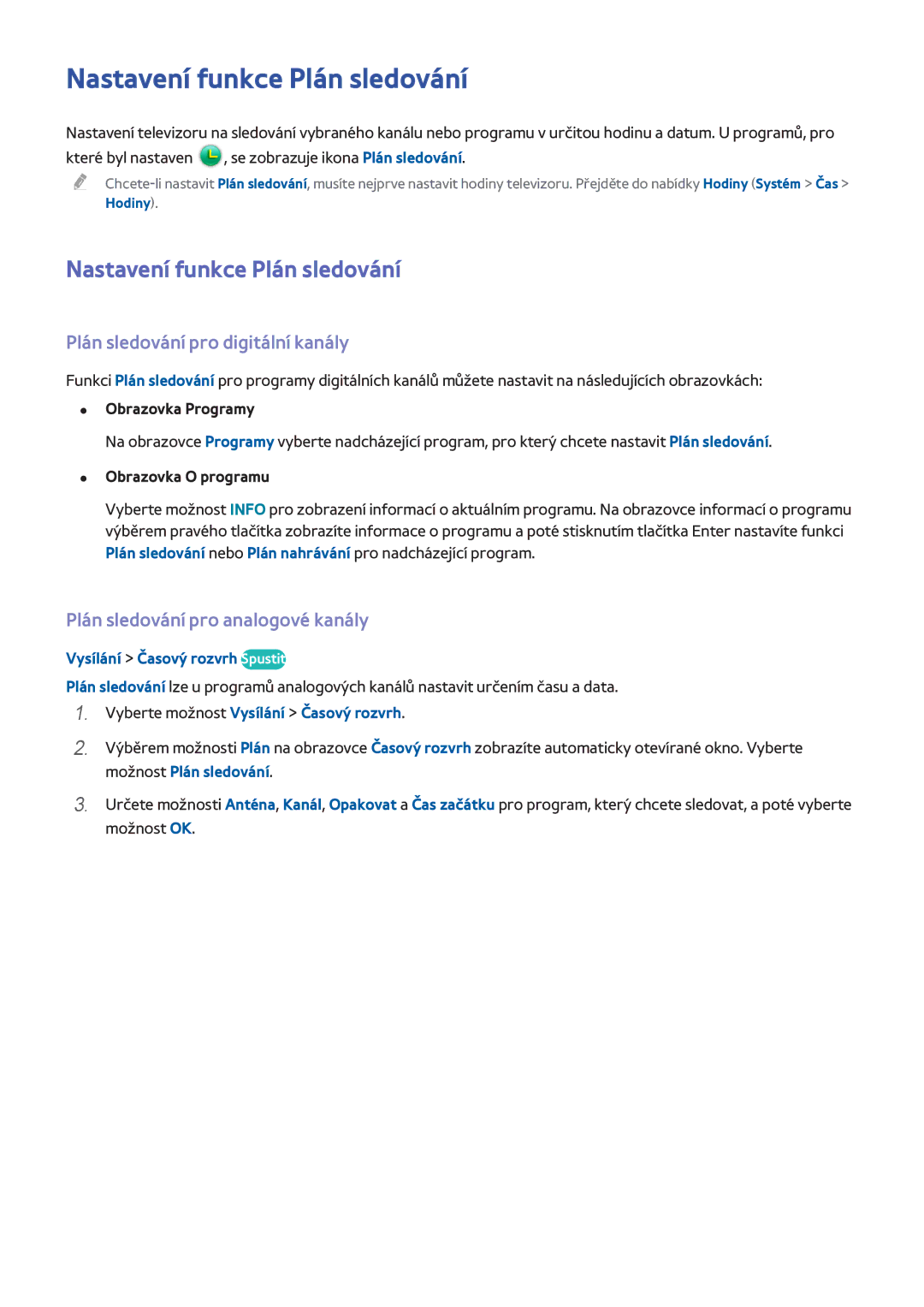 Samsung UE40H6410SDXZT, UE75H6470SSXZG, UE65H6470SSXZG Nastavení funkce Plán sledování, Plán sledování pro digitální kanály 