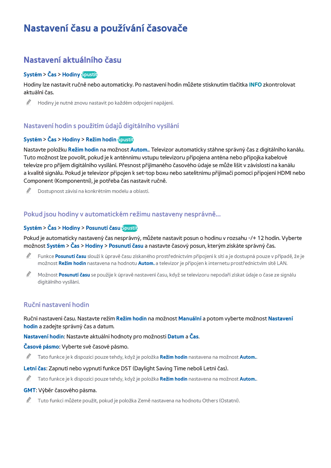 Samsung UE55H6200AWXXC manual Nastavení času a používání časovače, Nastavení aktuálního času, Ruční nastavení hodin 