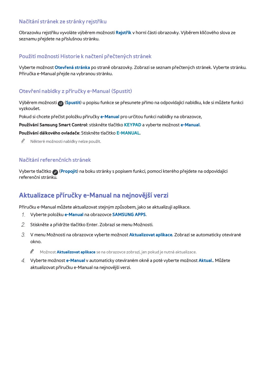 Samsung UE46H7000SLXXC manual Aktualizace příručky e-Manual na nejnovější verzi, Načítání stránek ze stránky rejstříku 