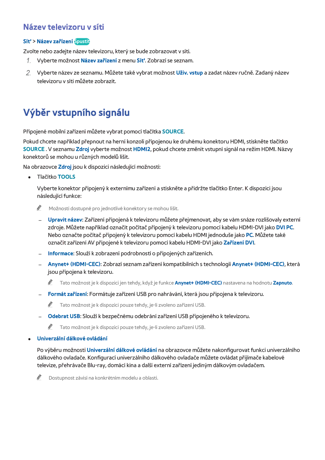 Samsung UE48H6260SUXZG, UE75H6470SSXZG manual Výběr vstupního signálu, Název televizoru v síti, Síť Název zařízení Spustit 