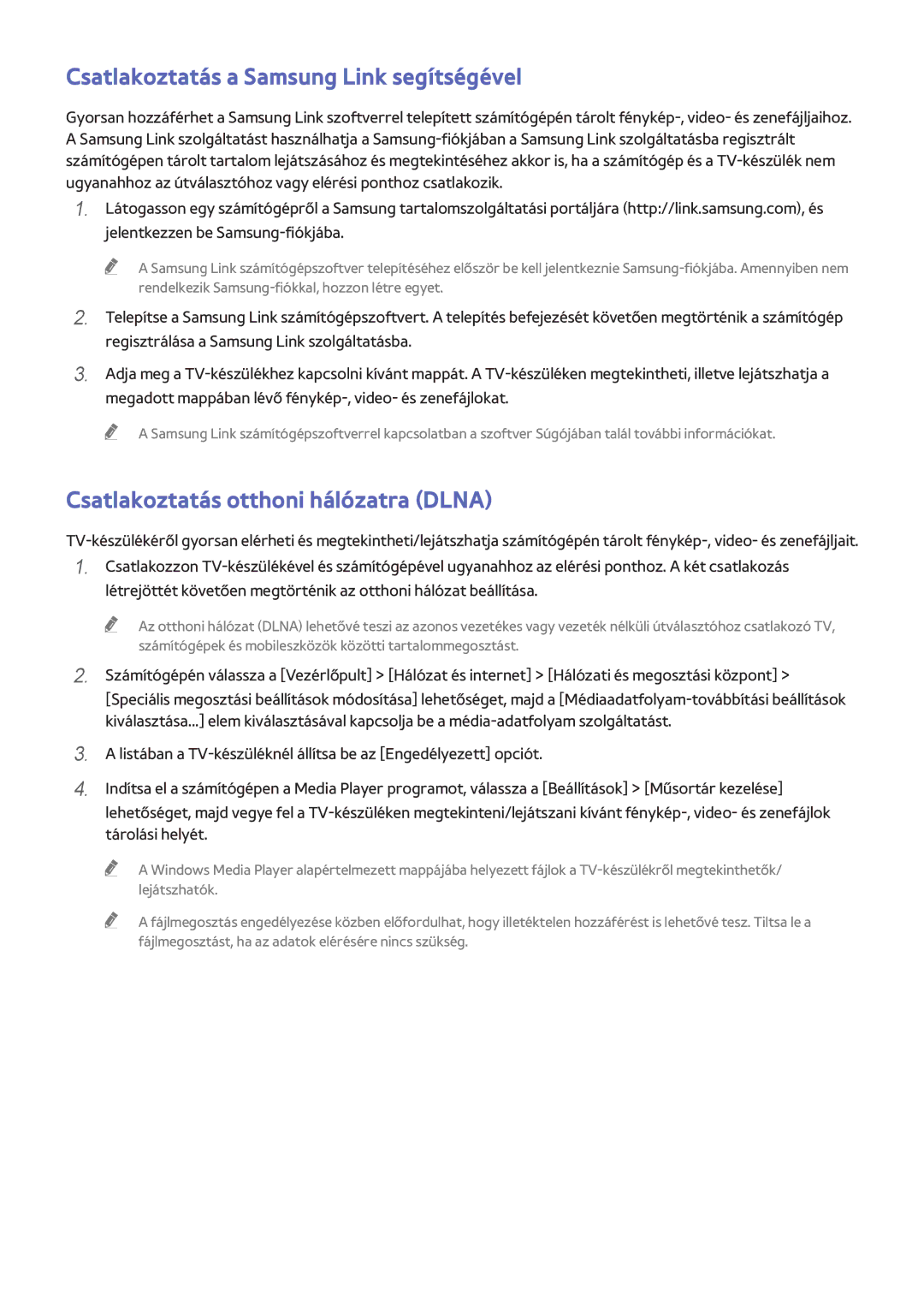 Samsung UE48H6700SLXXH, UE75H6470SSXZG Csatlakoztatás a Samsung Link segítségével, Csatlakoztatás otthoni hálózatra Dlna 