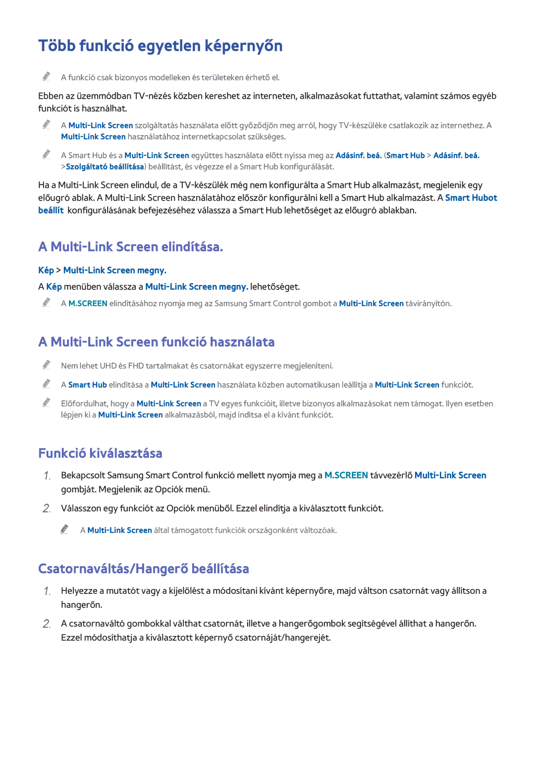 Samsung UE48H6640SLXZF Több funkció egyetlen képernyőn, Multi-Link Screen elindítása, Multi-Link Screen funkció használata 