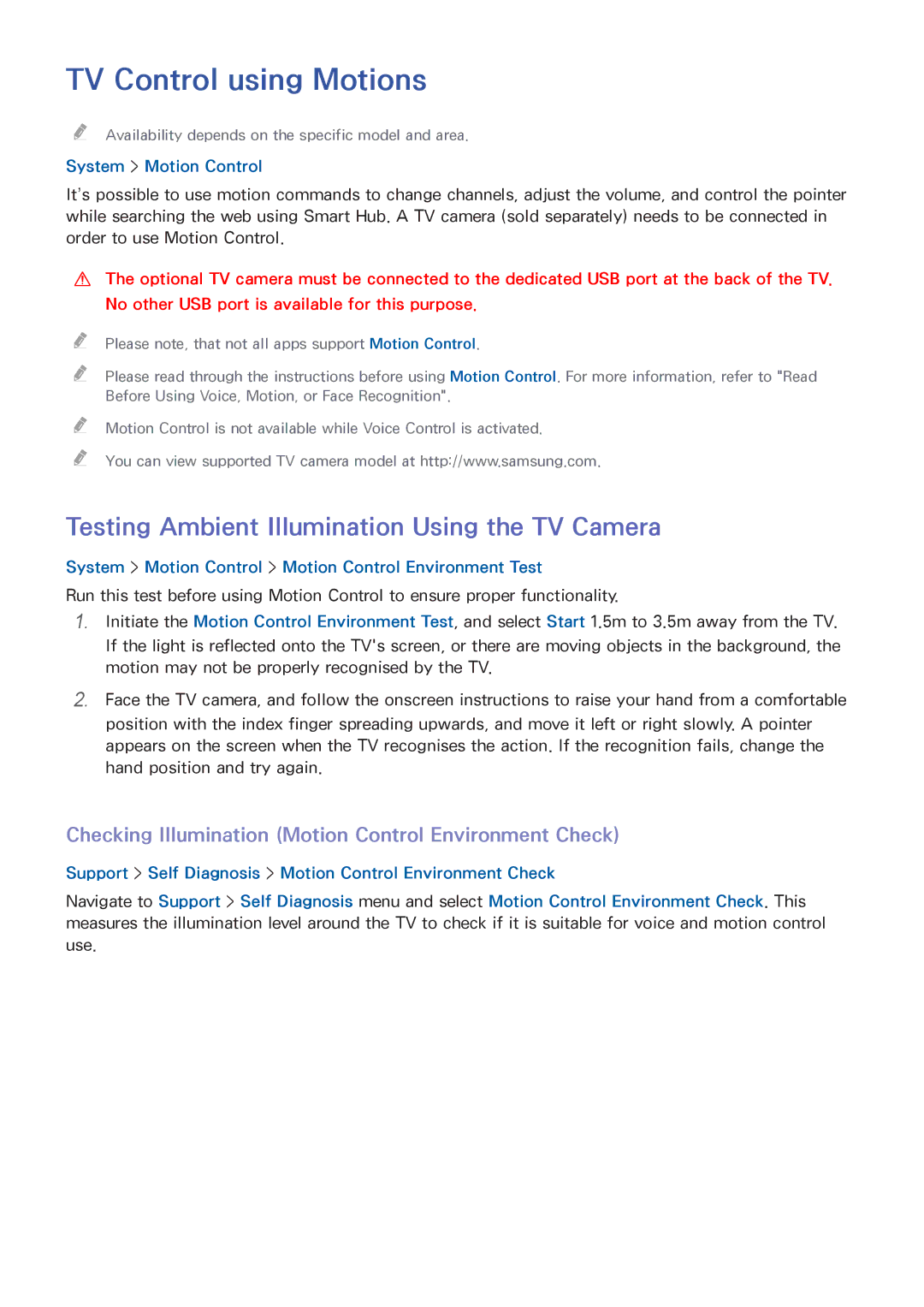 Samsung UE48H6410SSXZF TV Control using Motions, Testing Ambient Illumination Using the TV Camera, System Motion Control 