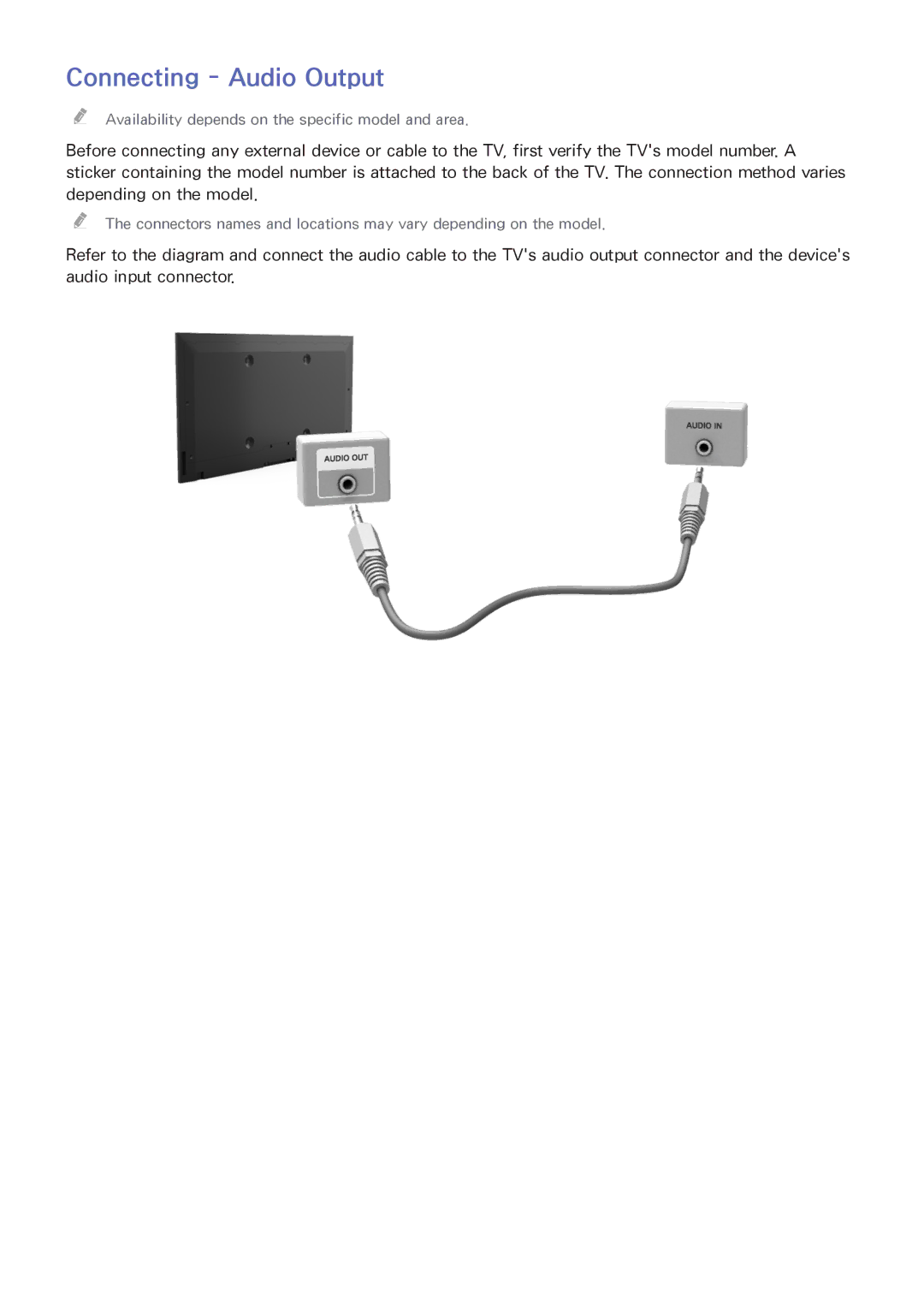 Samsung UE55H6640SLXXH, UE75H6470SSXZG, UE65H6470SSXZG, UE22H5610AWXXH, UE40H6410ASXTK, UE32H6470SSXZG Connecting Audio Output 